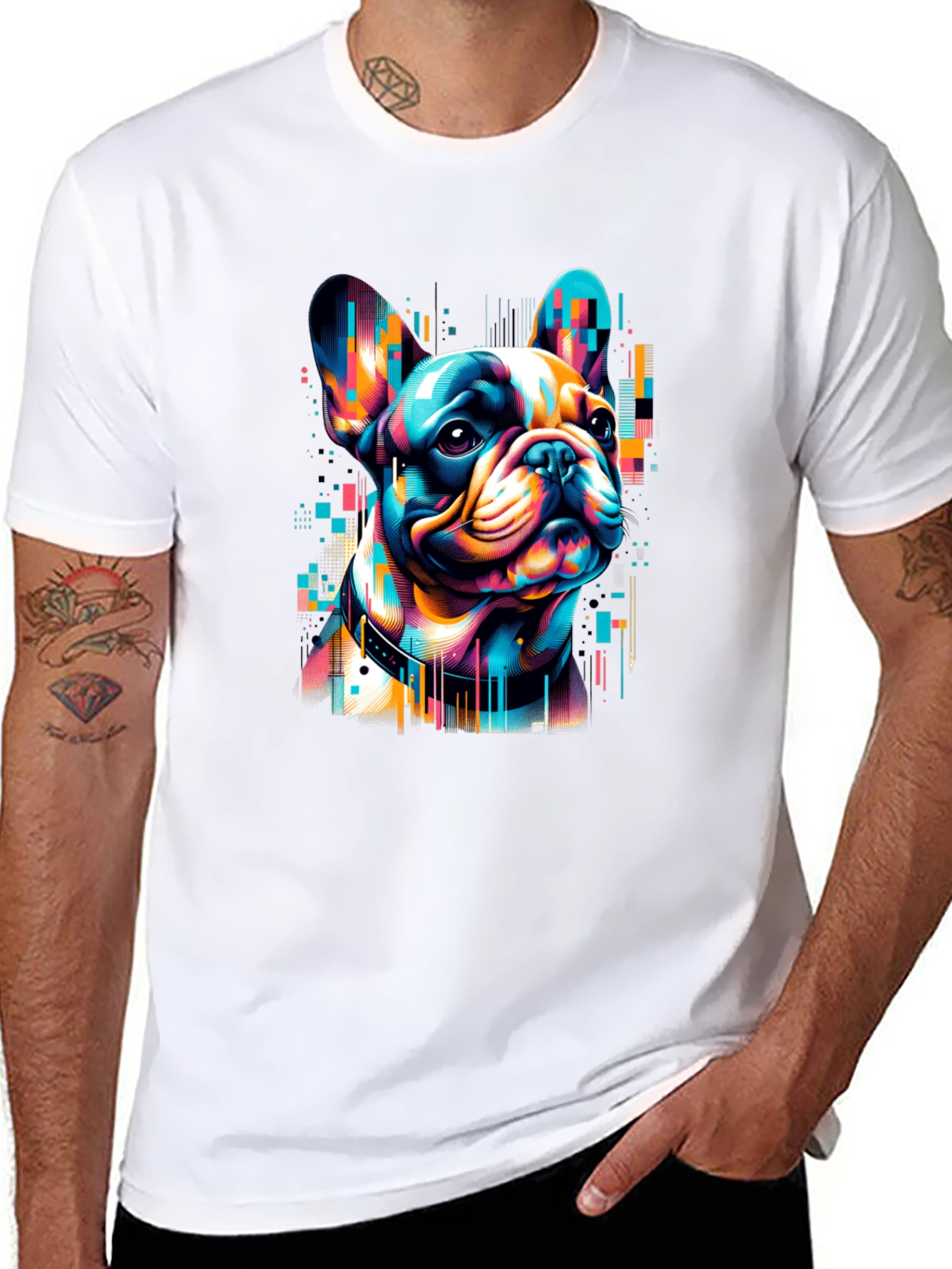 Vibrant French Bulldog Graphic Black T-Shirt