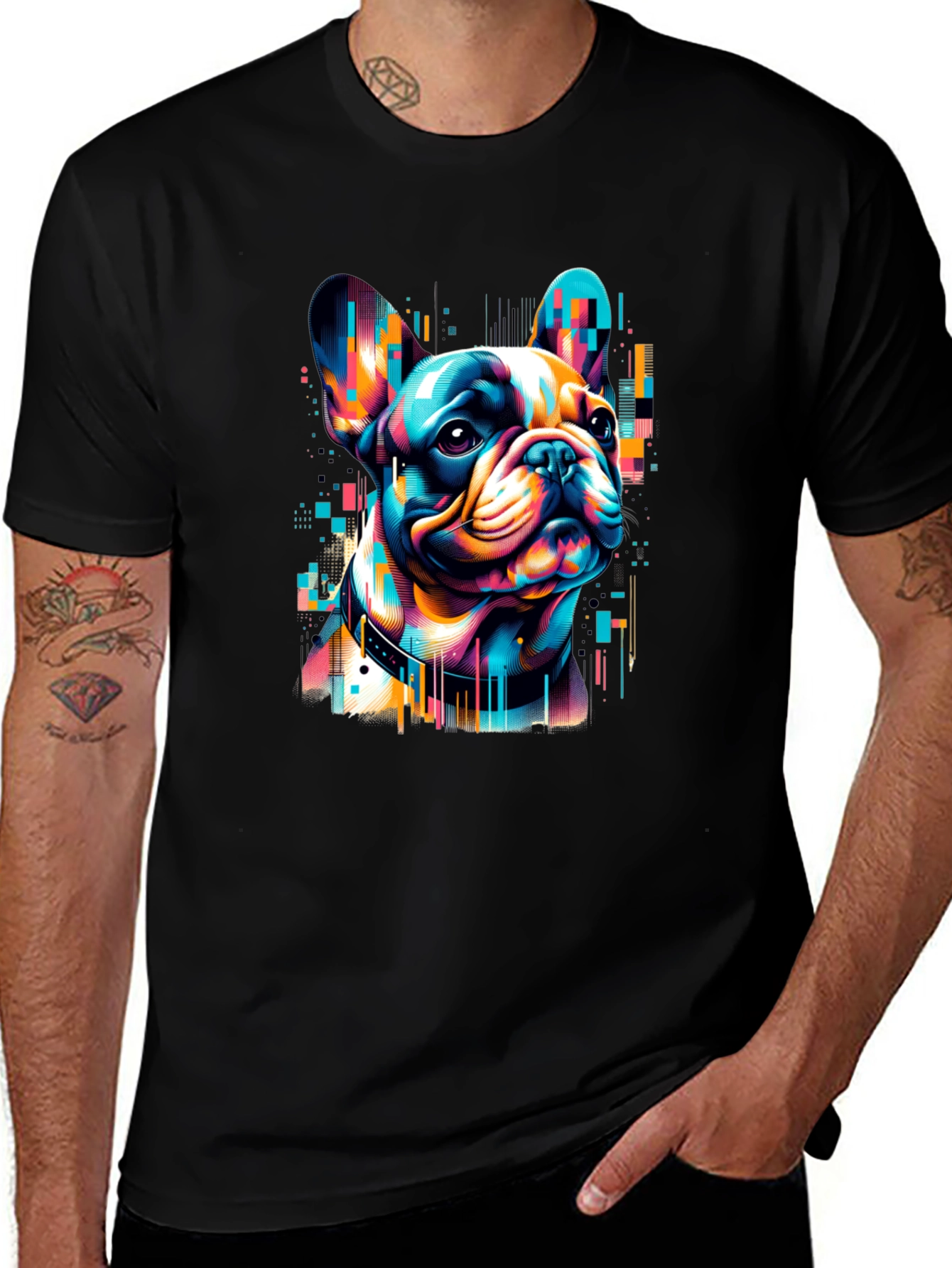 Vibrant French Bulldog Graphic Black T-Shirt