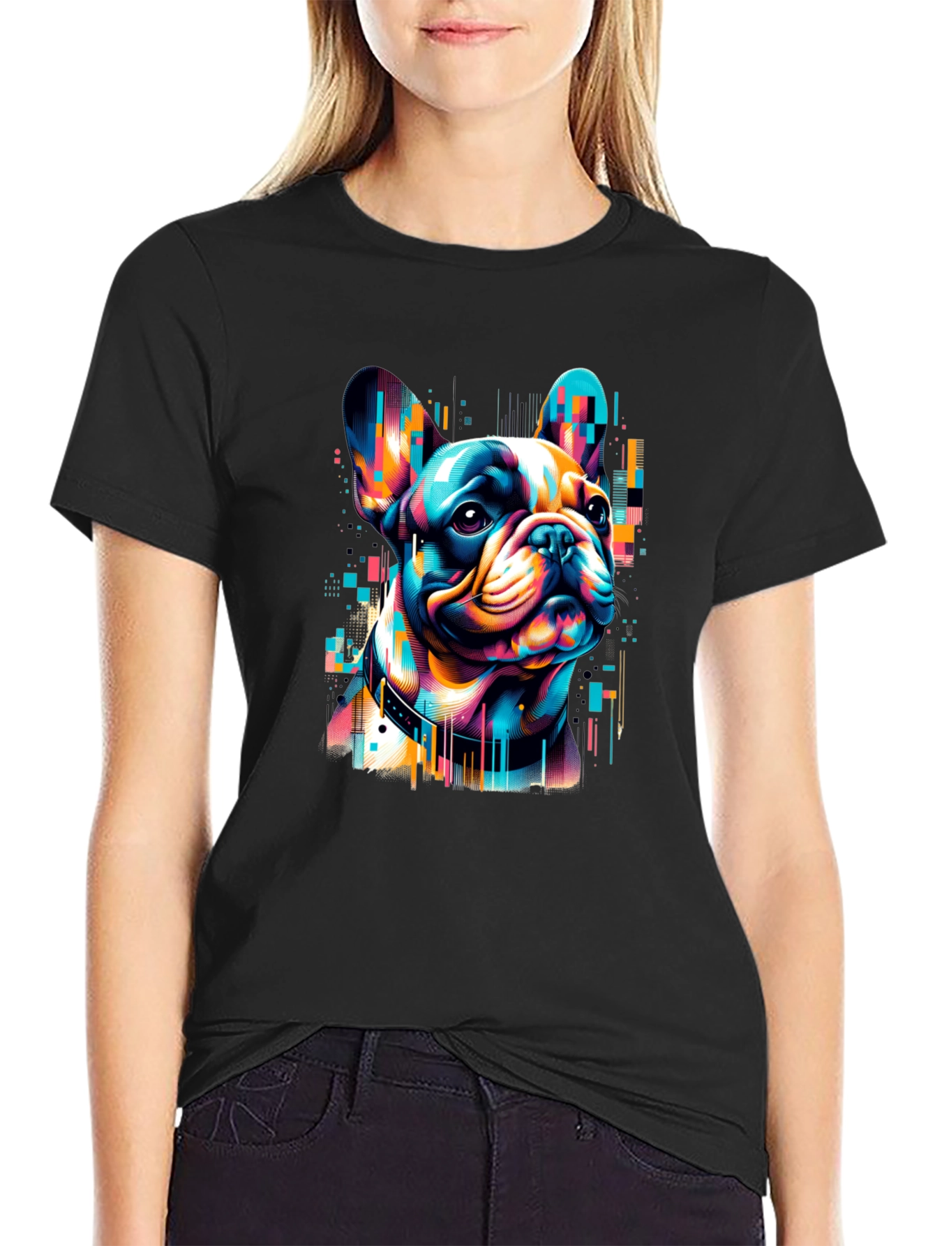 Vibrant French Bulldog Graphic Black T-Shirt