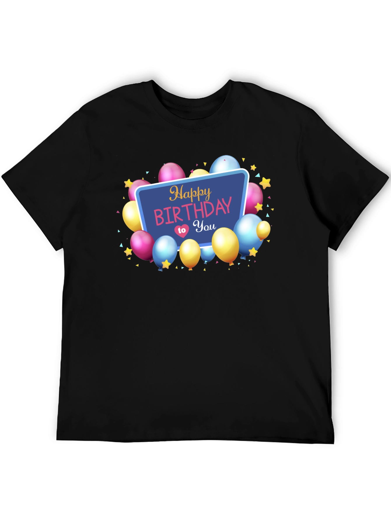 Happy Birthday T-Shirt Black Cotton Mens