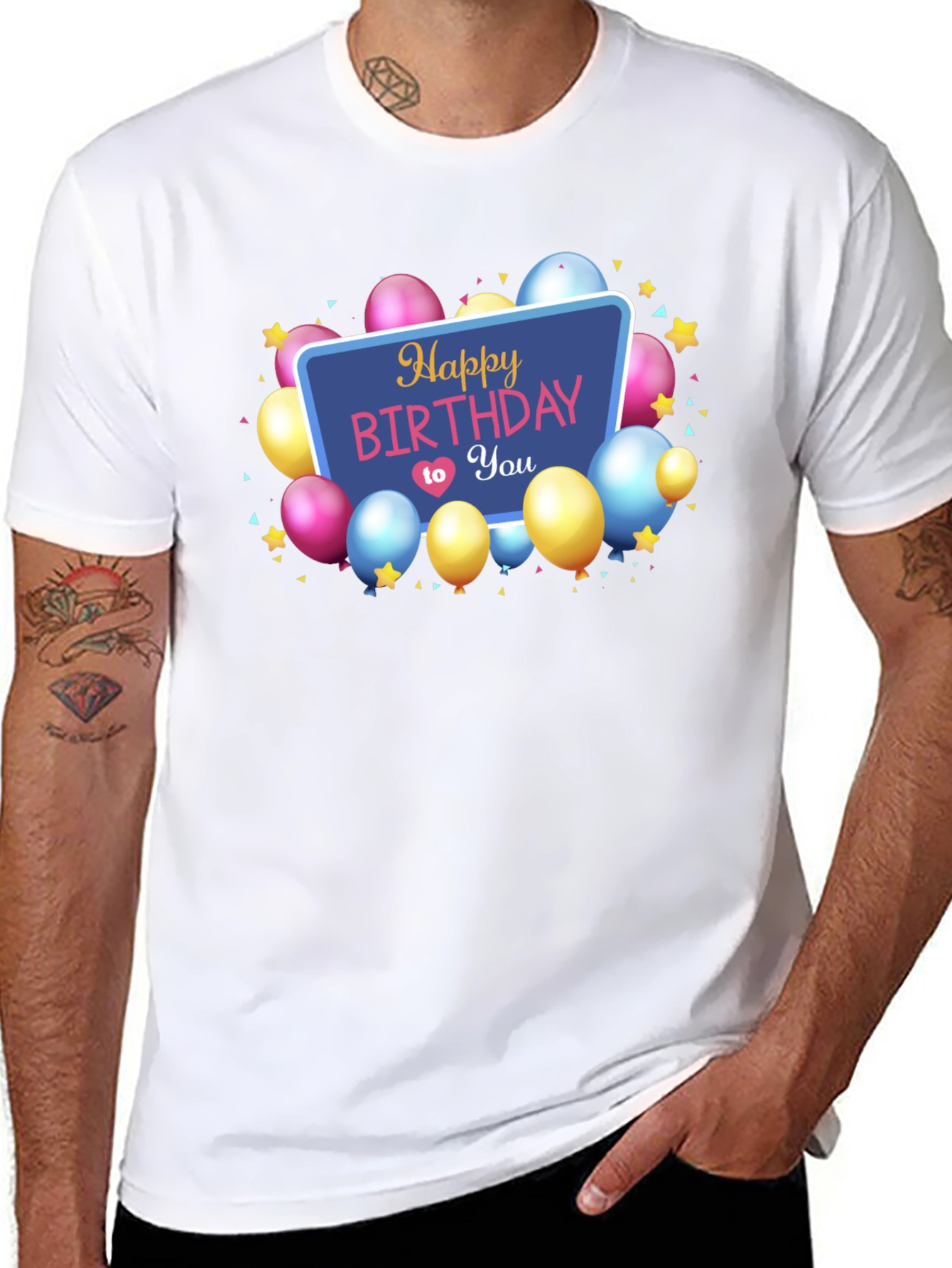 Happy Birthday T-Shirt Black Cotton Mens