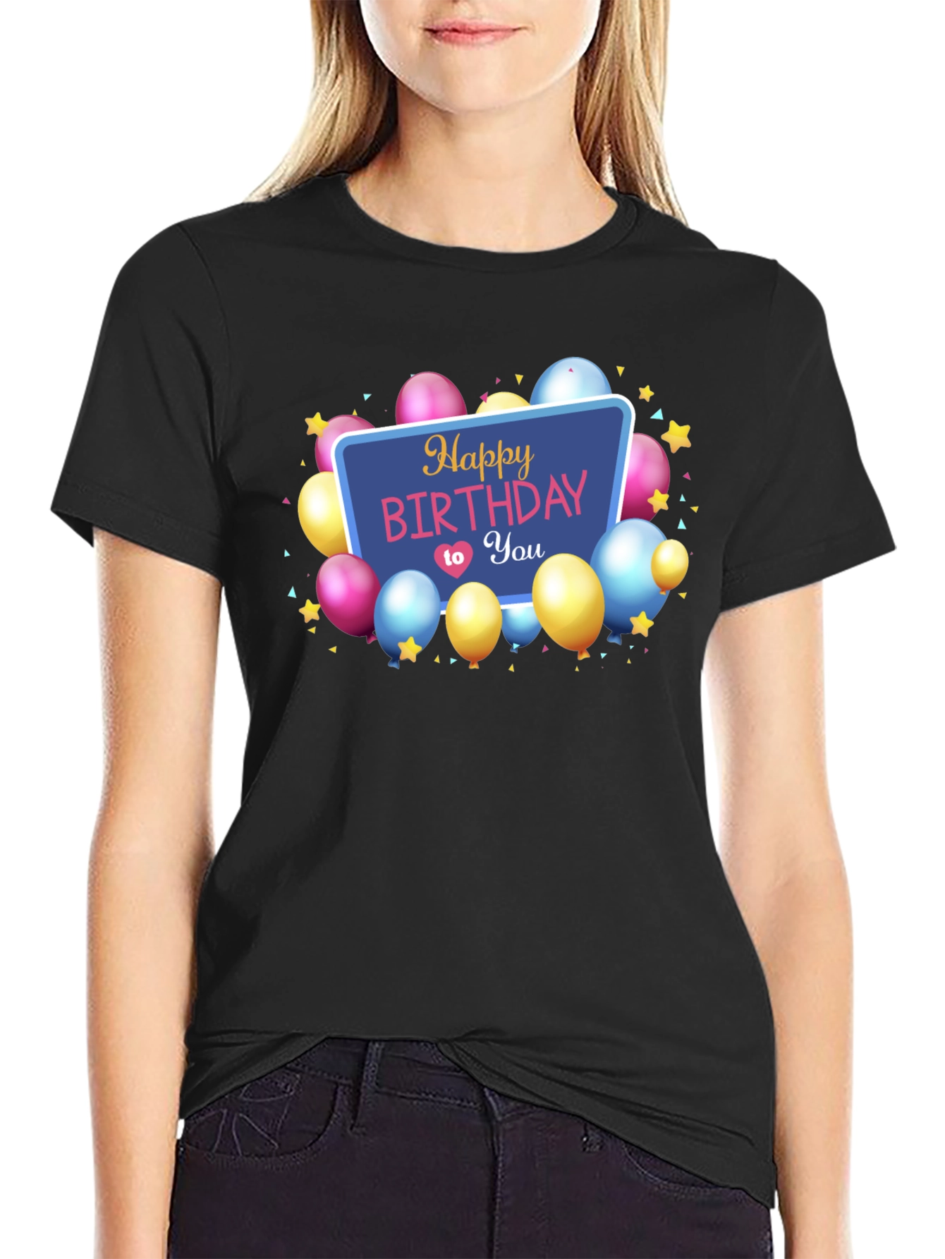 Happy Birthday T-Shirt Black Cotton Mens