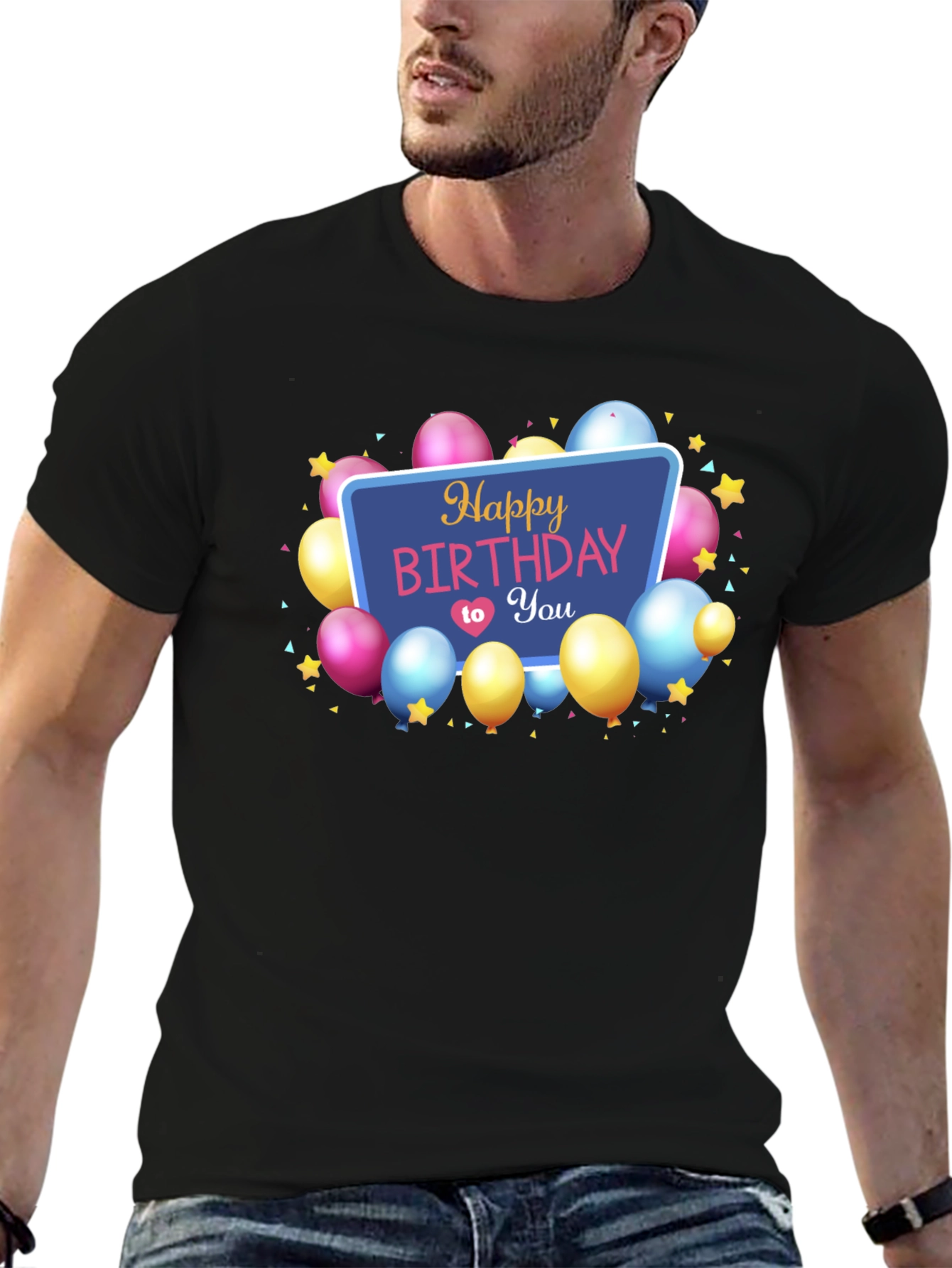Happy Birthday T-Shirt Black Cotton Mens