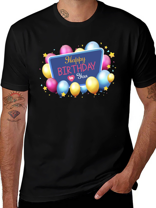 Happy Birthday T-Shirt Black Cotton Mens