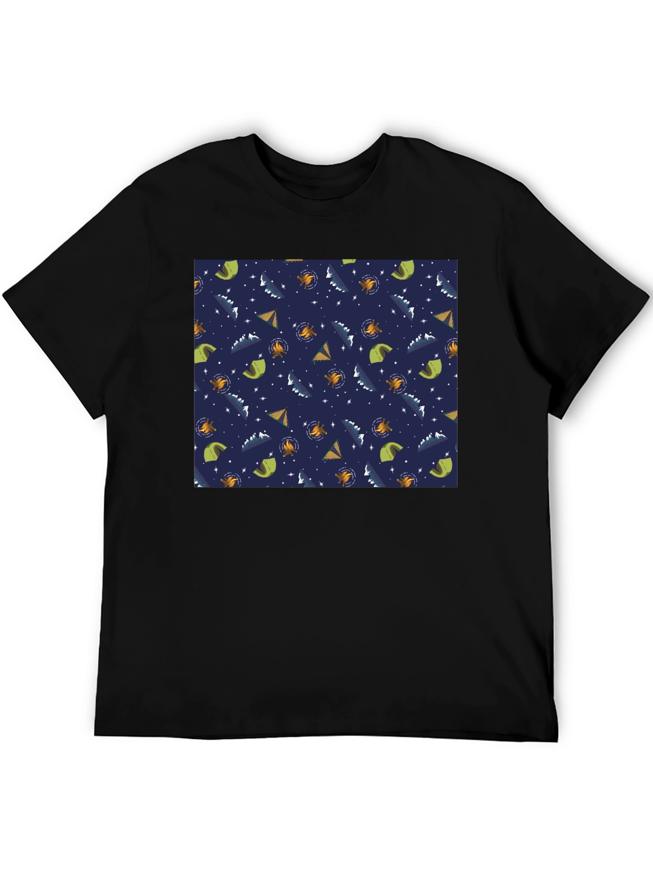 Camping Pattern Black T-Shirt