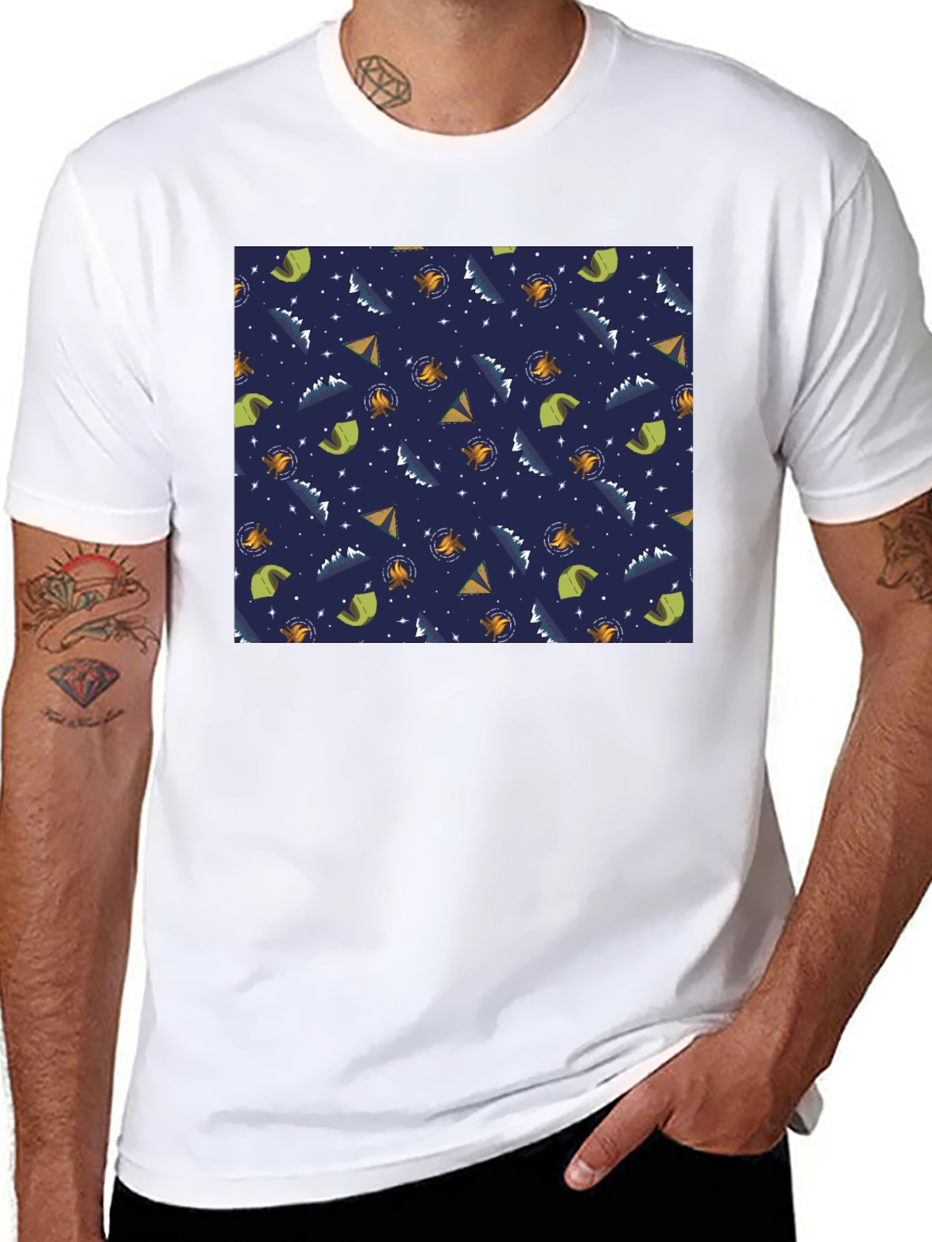 Camping Pattern Black T-Shirt