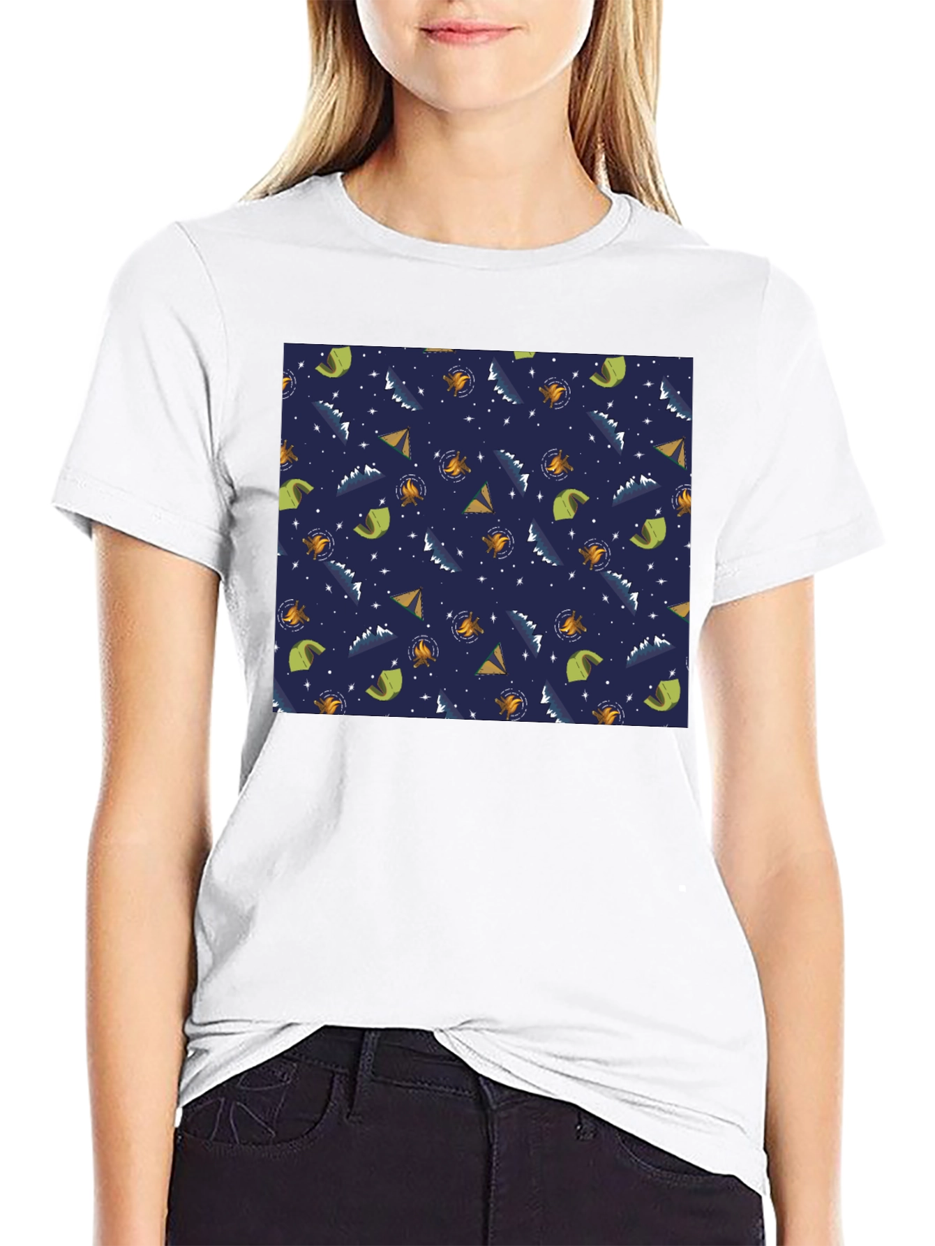 Camping Pattern Black T-Shirt