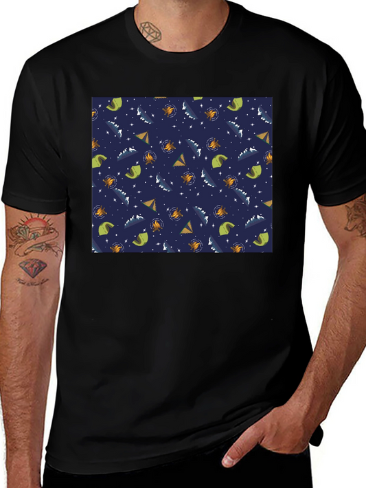 Camping Pattern Black T-Shirt