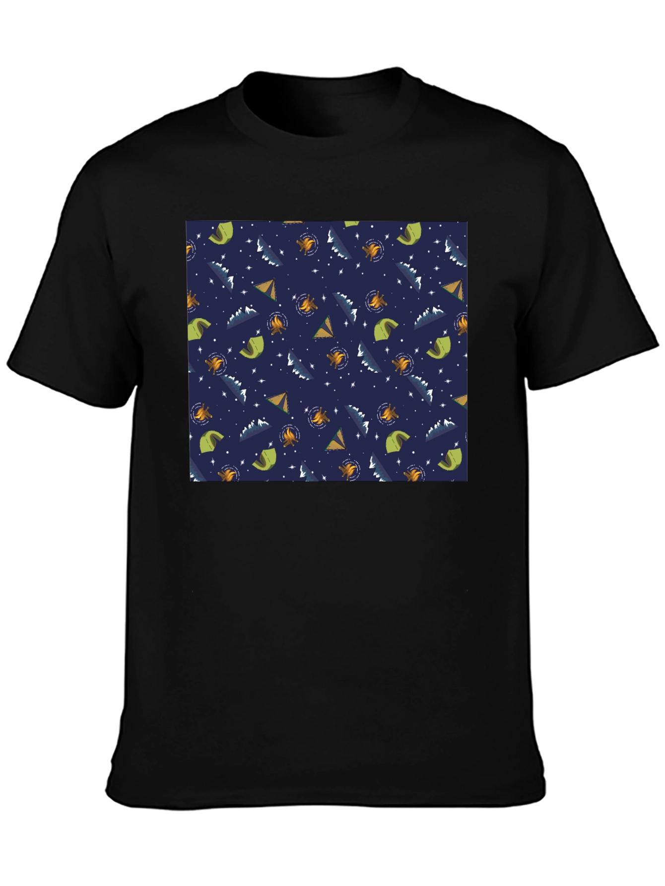 Camping Pattern Black T-Shirt