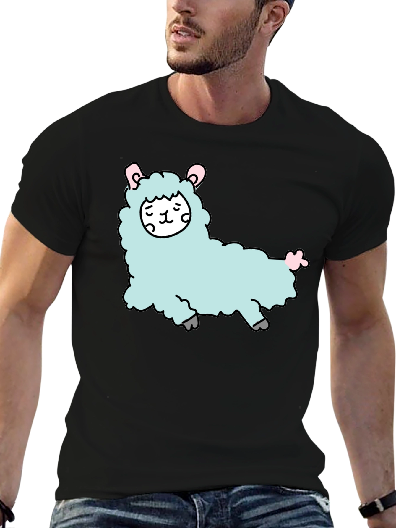 Cute Llama Graphic Tee - Black