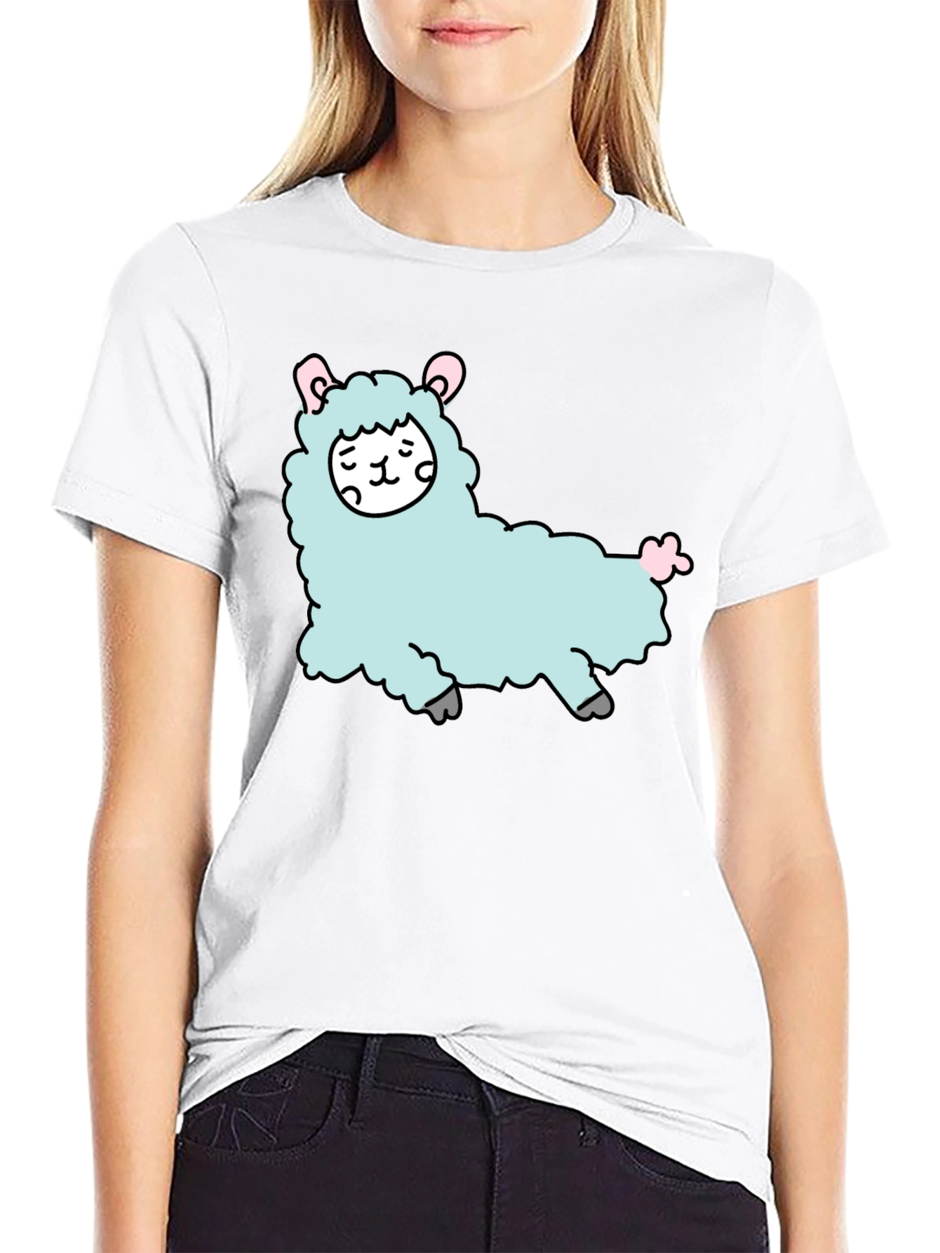 Cute Llama Graphic Tee - Black