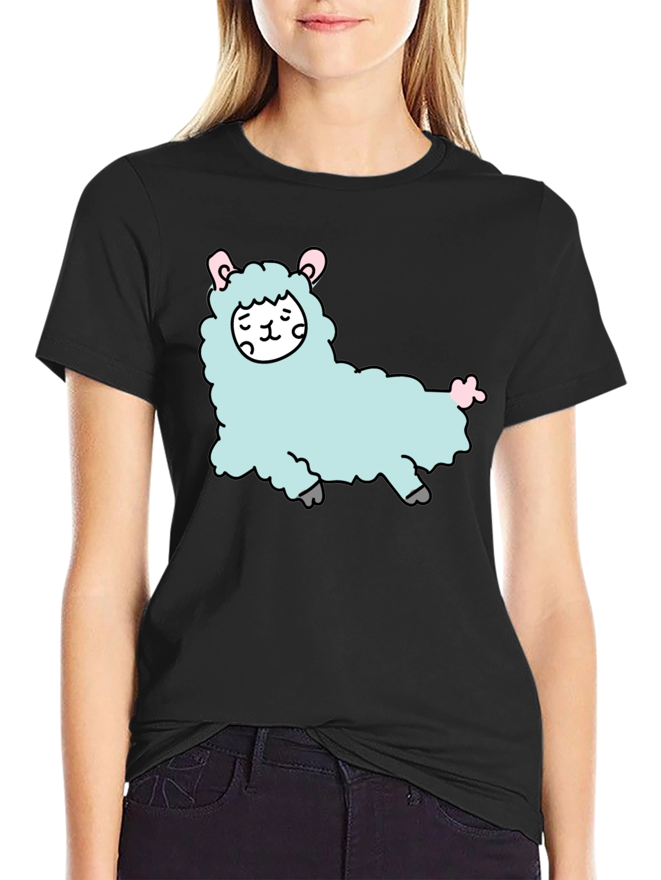 Cute Llama Graphic Tee - Black