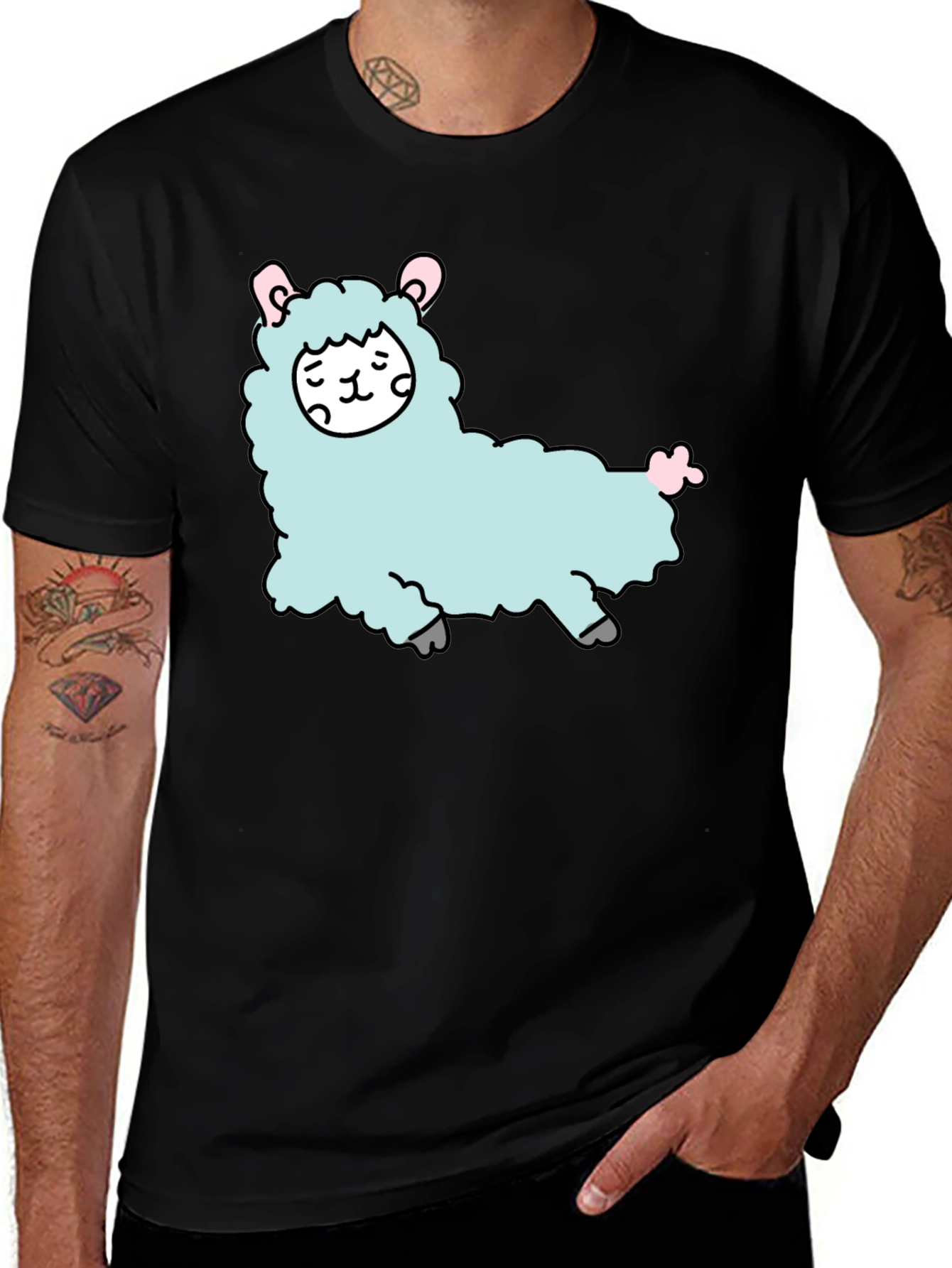 Cute Llama Graphic Tee - Black