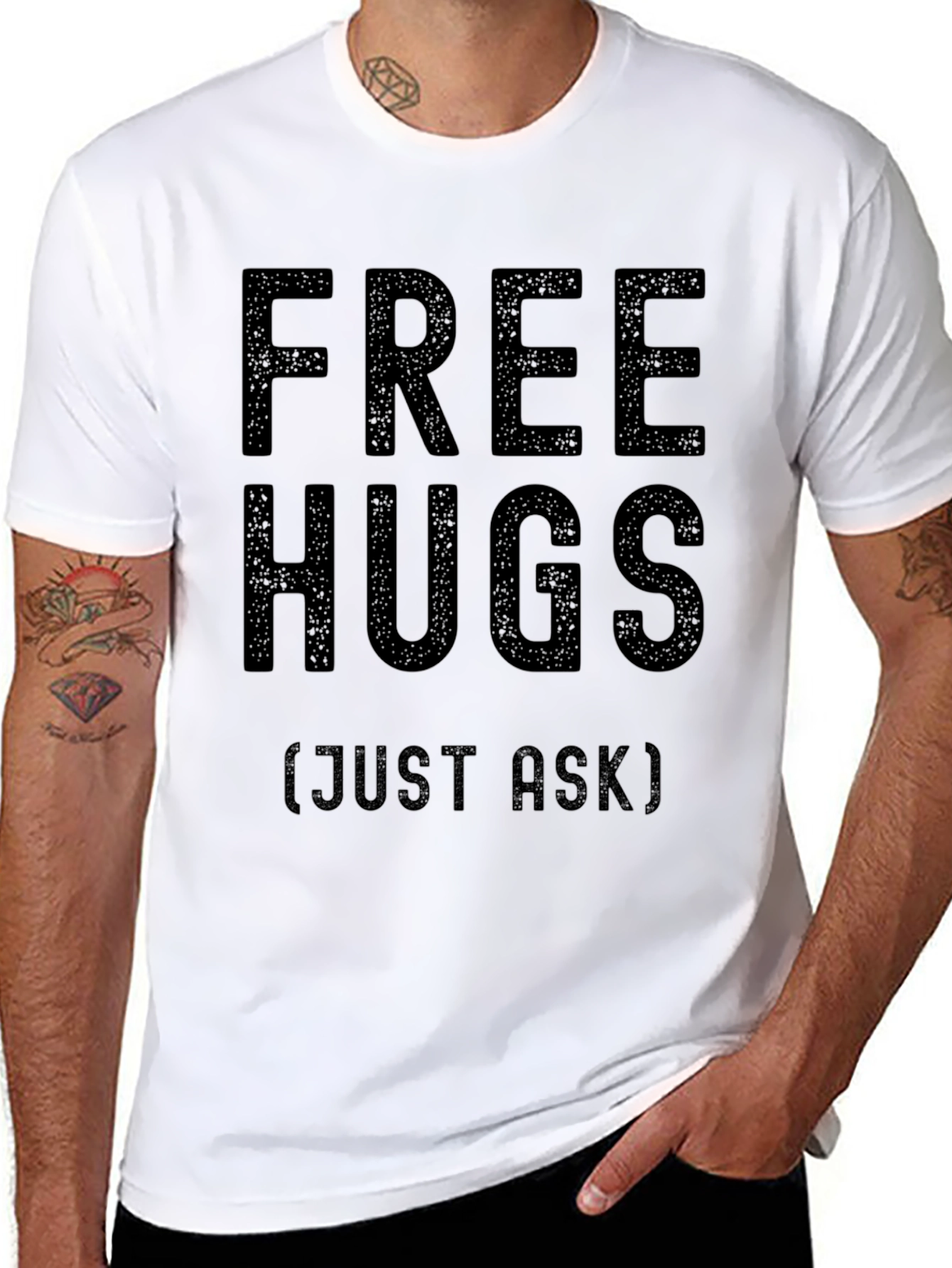 Free Hugs Graphic Tee - Black Cotton Comfort