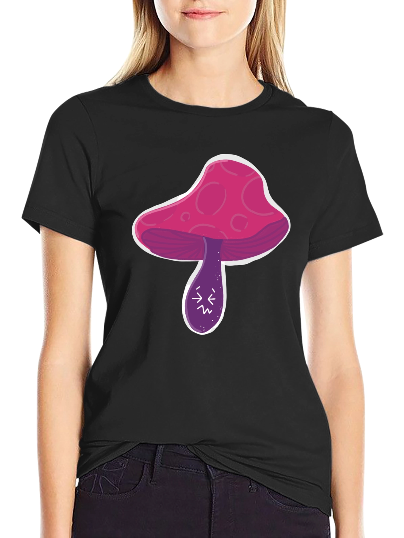 Psychedelic Mushroom Graphic Tee - Black Cotton Shirt
