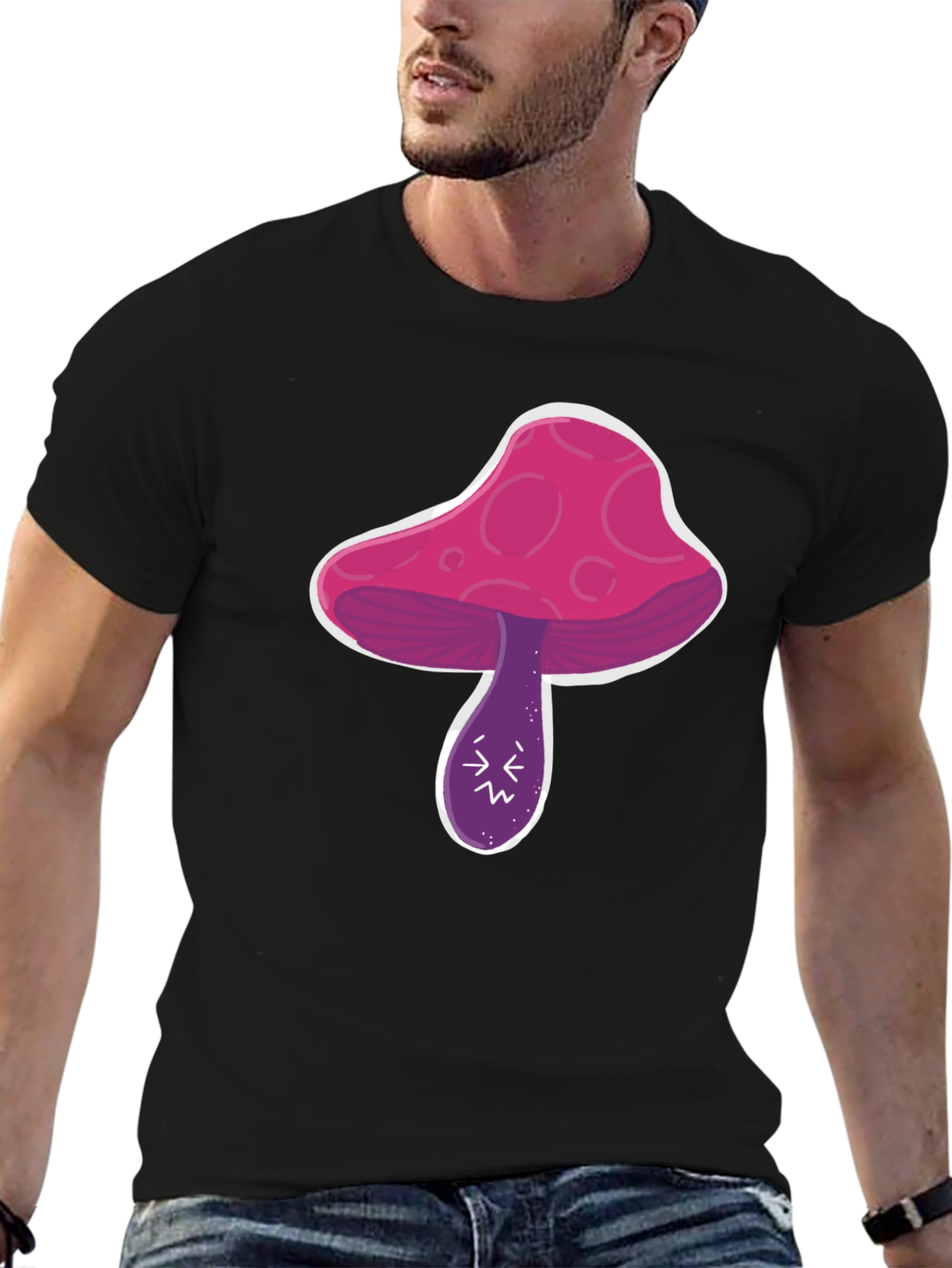 Psychedelic Mushroom Graphic Tee - Black Cotton Shirt