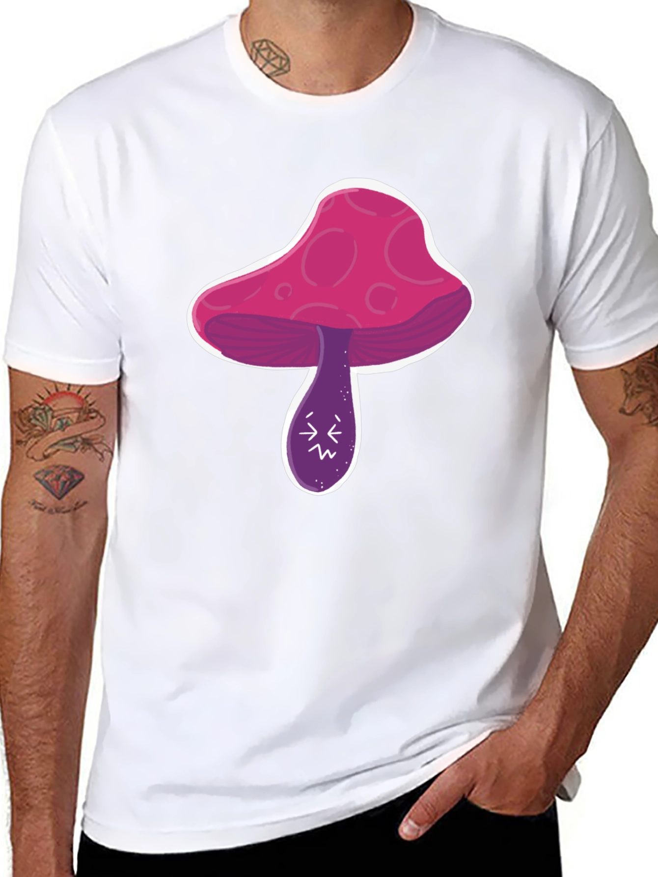 Psychedelic Mushroom Graphic Tee - Black Cotton Shirt