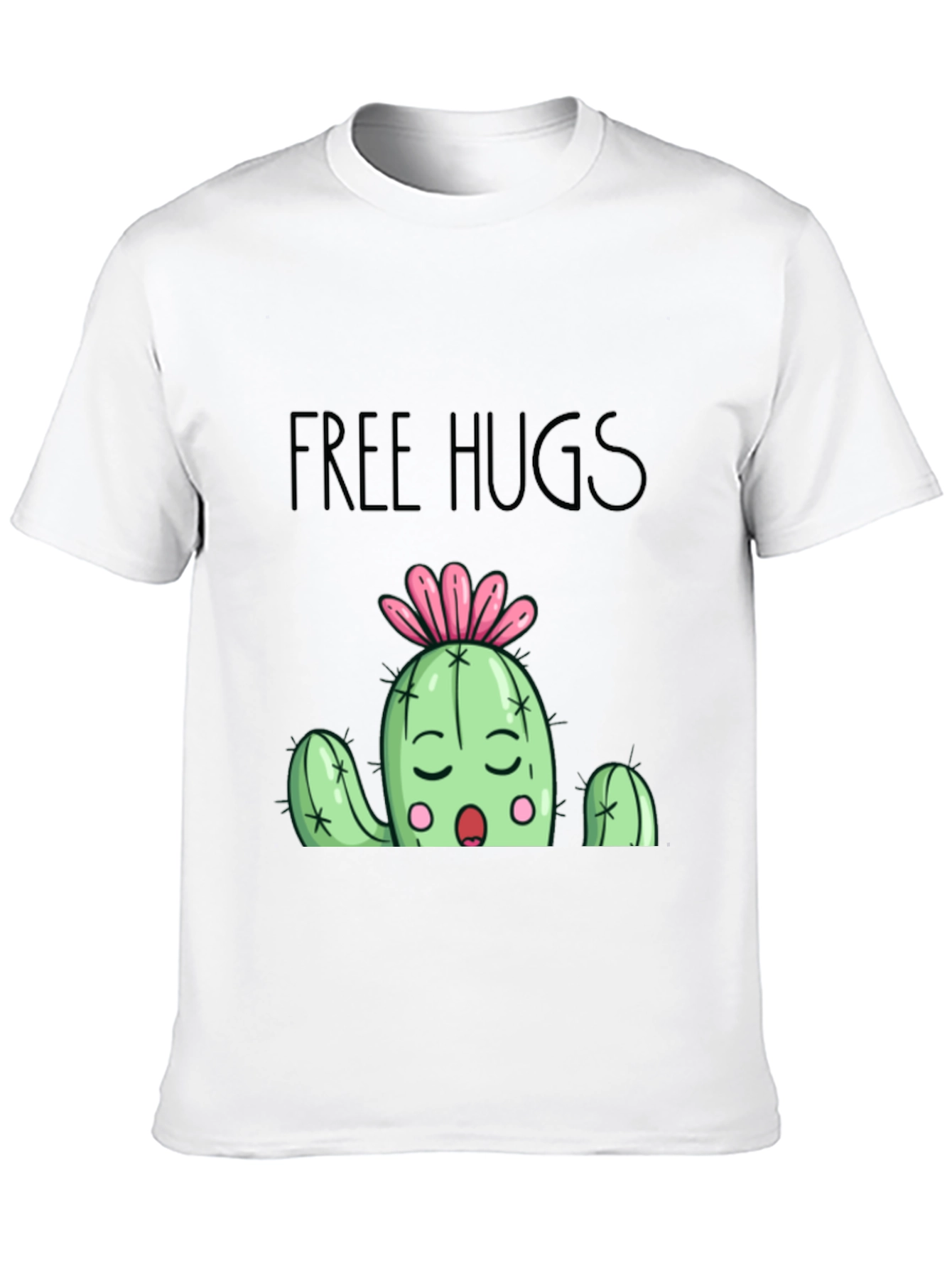 Free Hugs Cactus Graphic T-Shirt - Black Cotton Blend