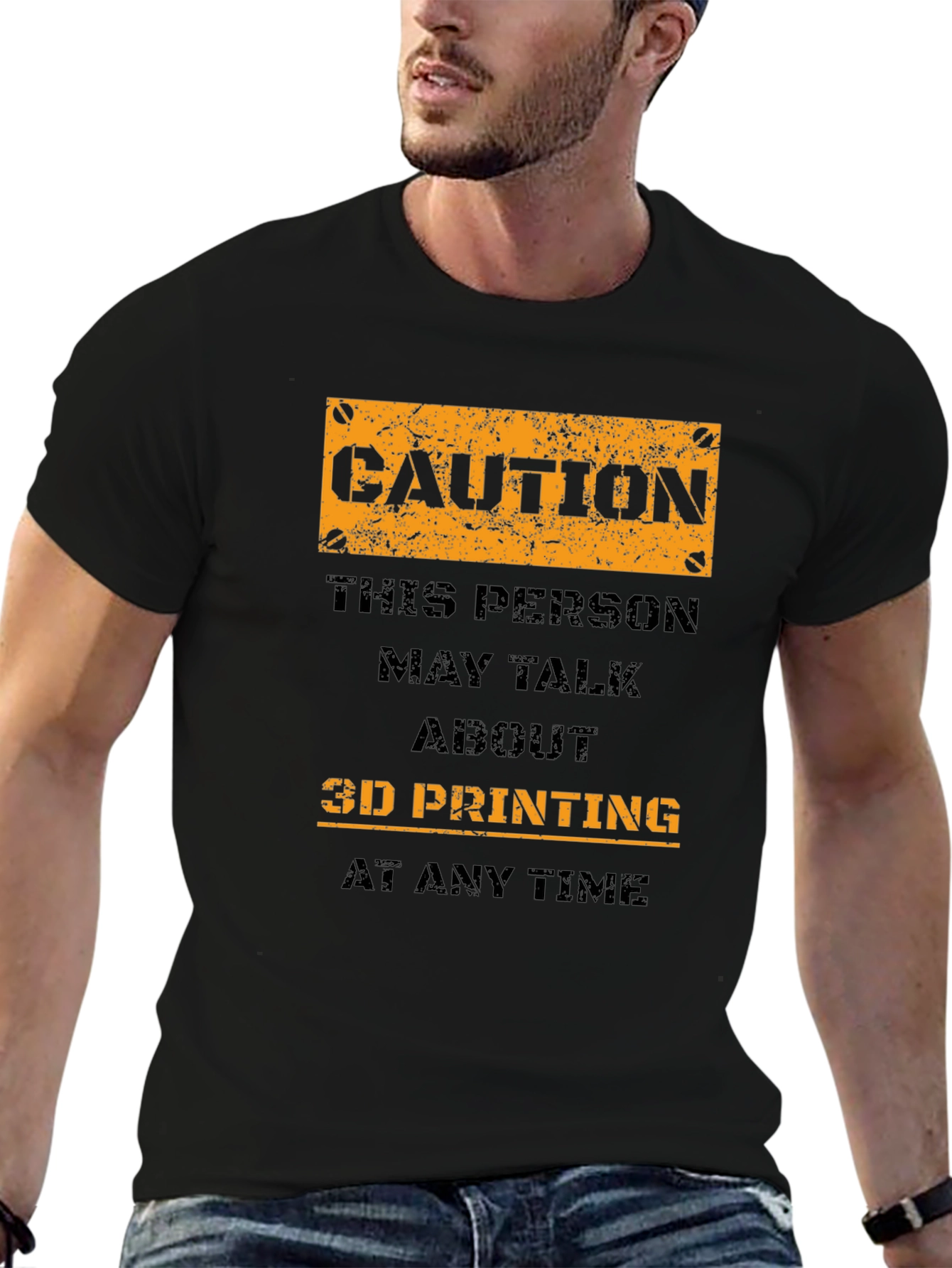 Caution 3D Printing Black T-Shirt