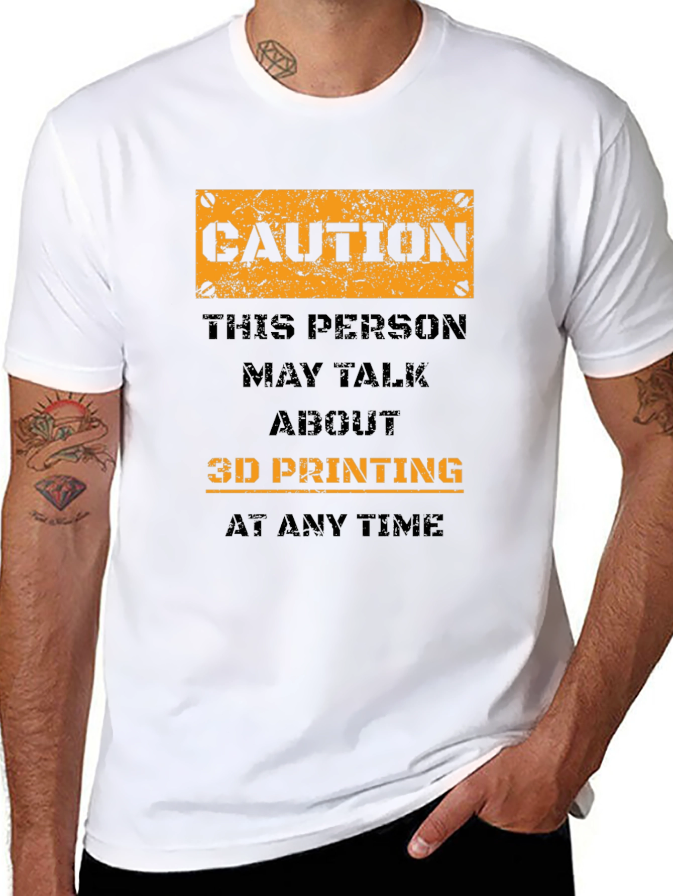 Caution 3D Printing Black T-Shirt