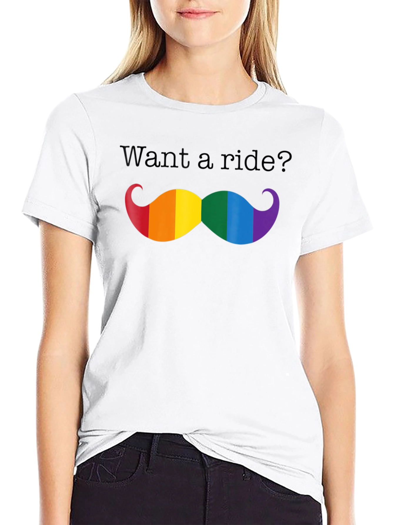 Want a Ride? LGBTQ Pride Mustache T-Shirt