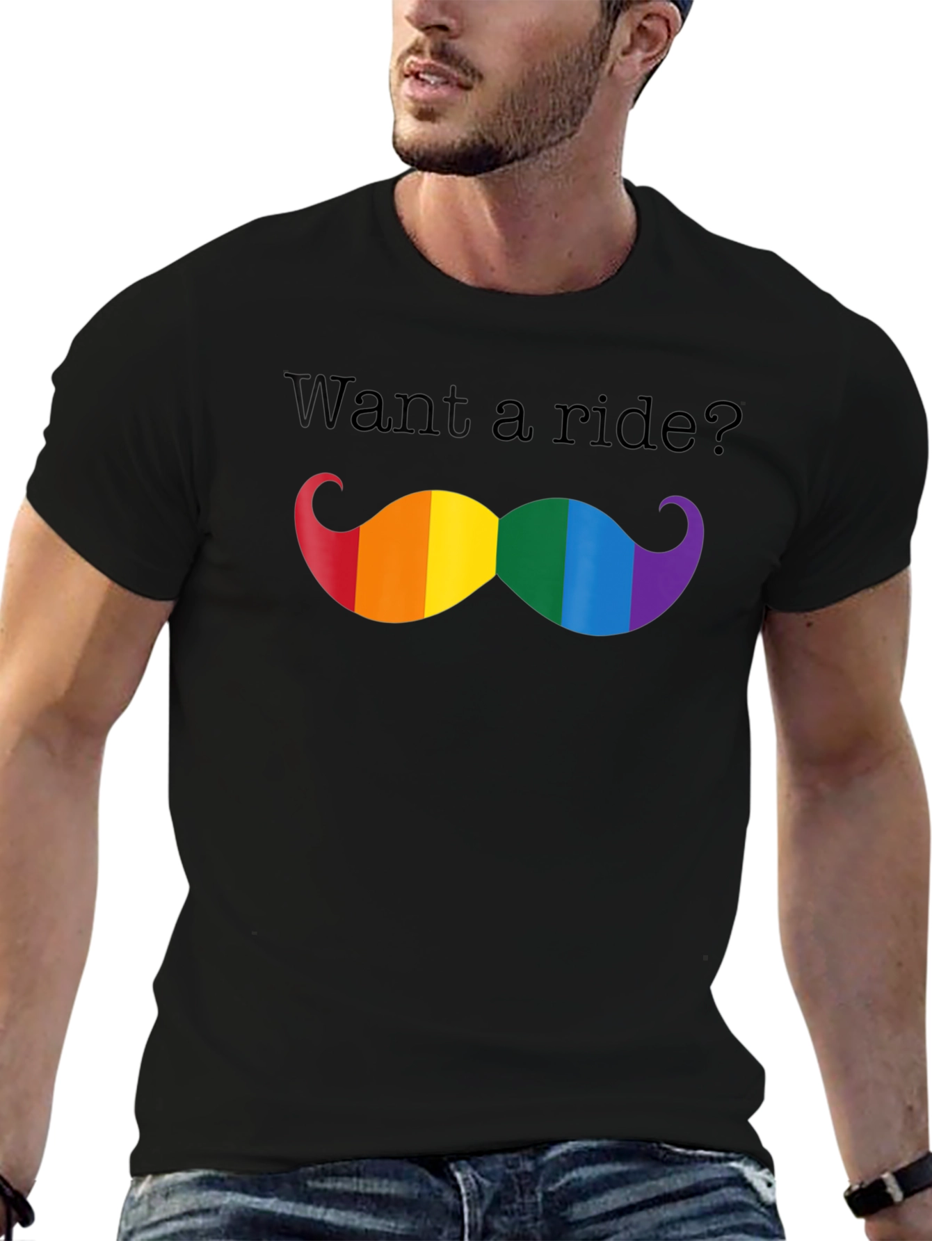 Want a Ride? LGBTQ Pride Mustache T-Shirt
