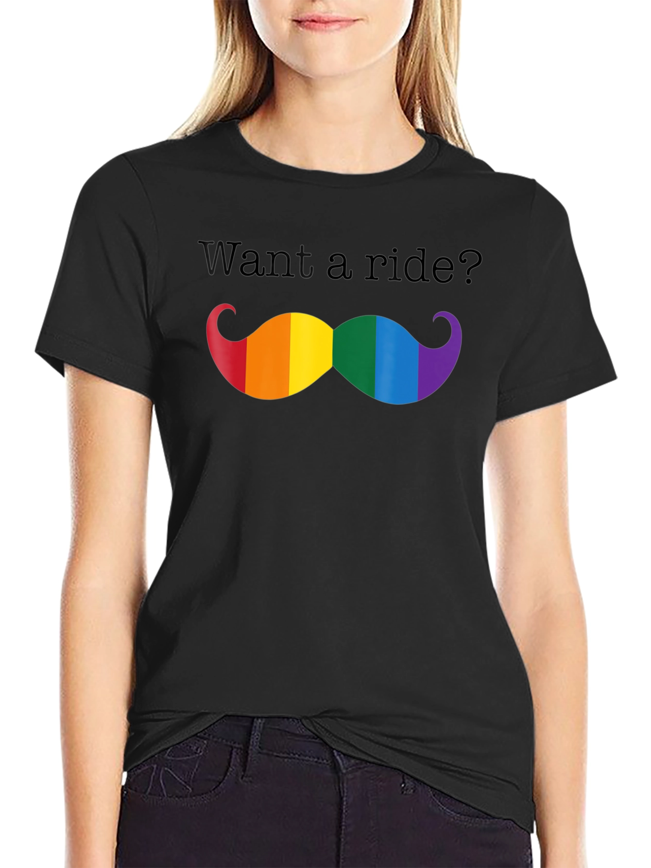 Want a Ride? LGBTQ Pride Mustache T-Shirt