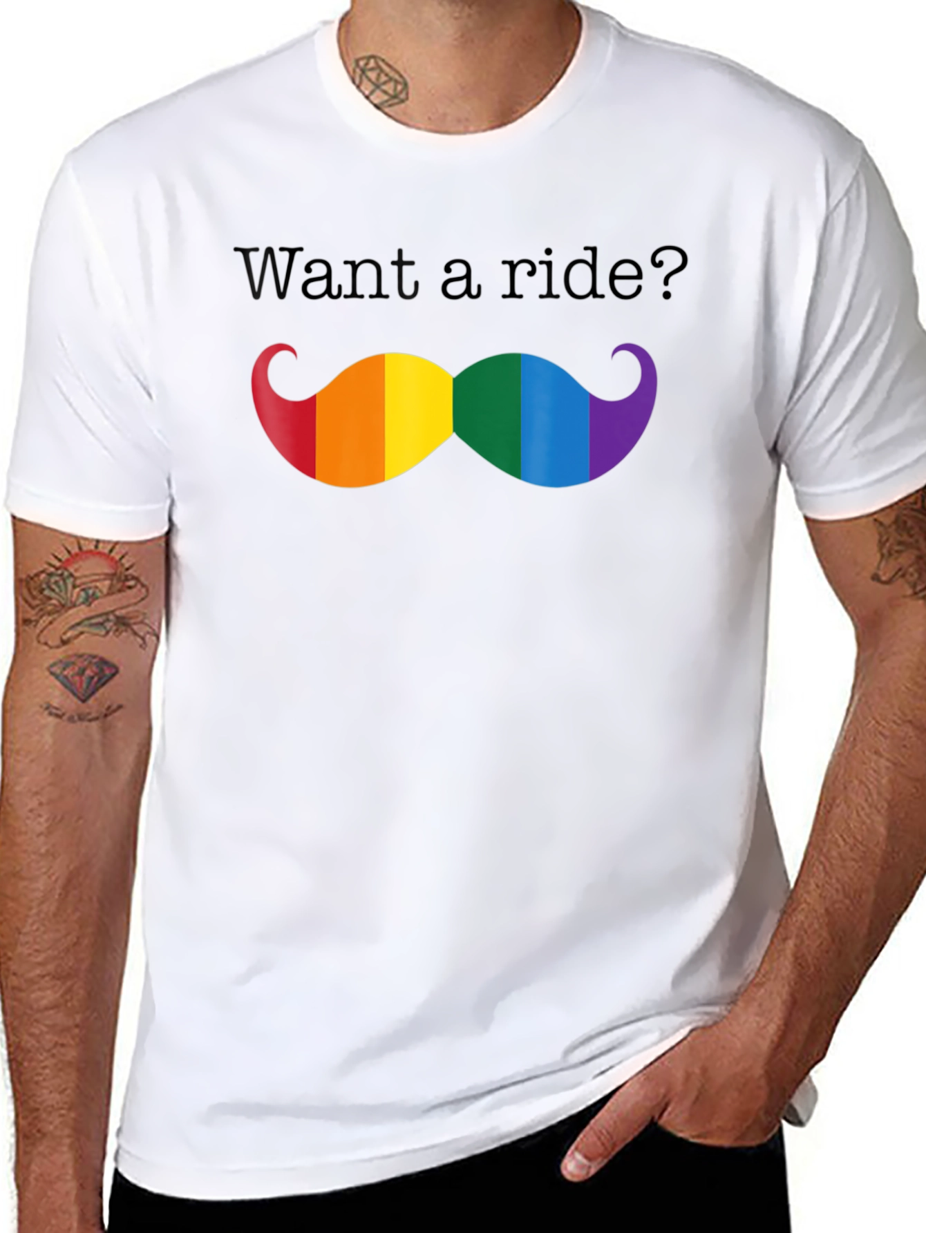 Want a Ride? LGBTQ Pride Mustache T-Shirt