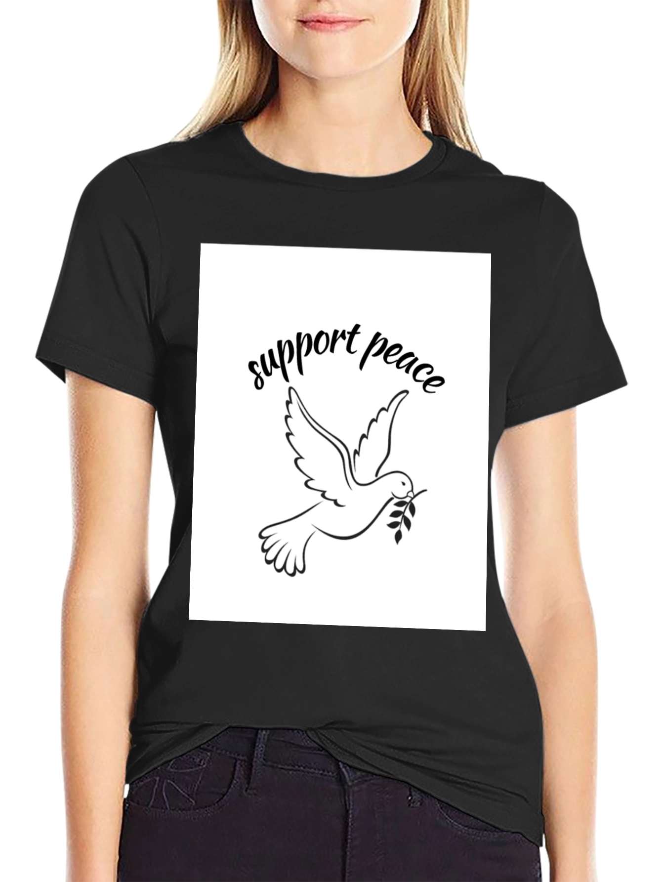 Support Peace Dove Graphic Black T-Shirt
