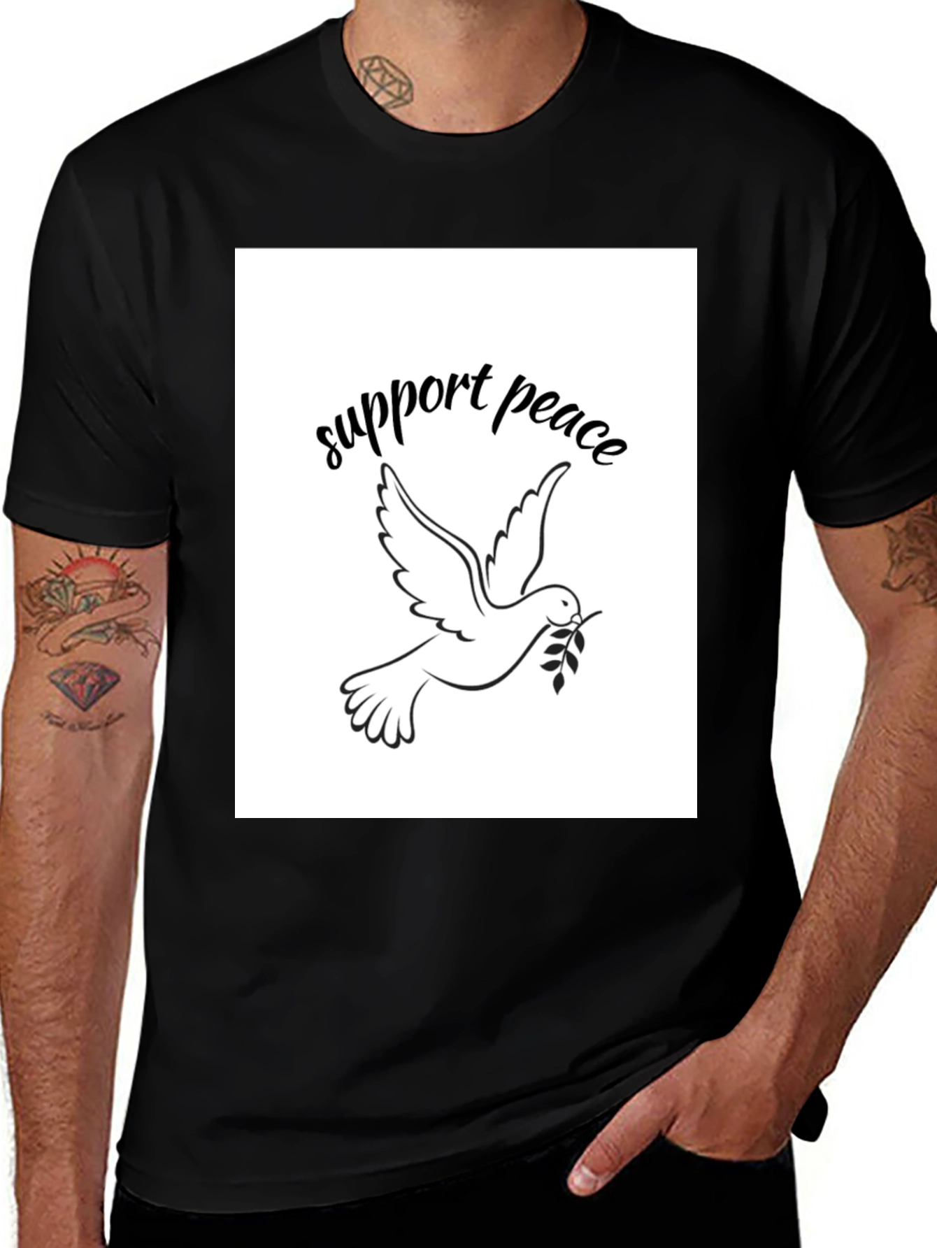 Support Peace Dove Graphic Black T-Shirt