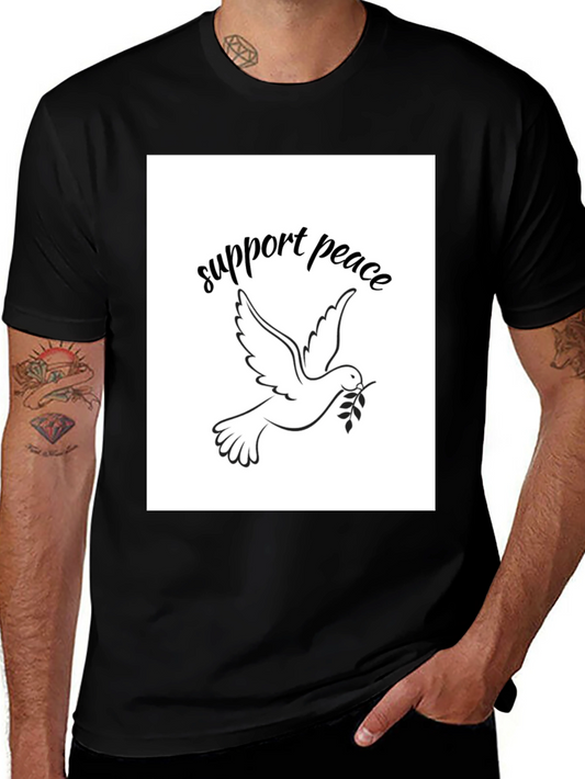 Support Peace Dove Graphic Black T-Shirt