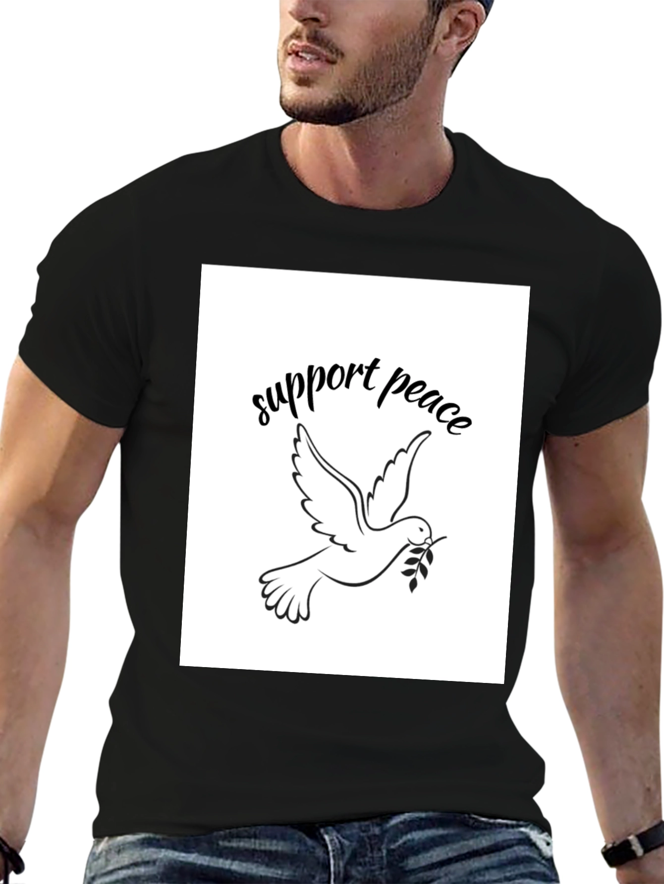 Support Peace Dove Graphic Black T-Shirt
