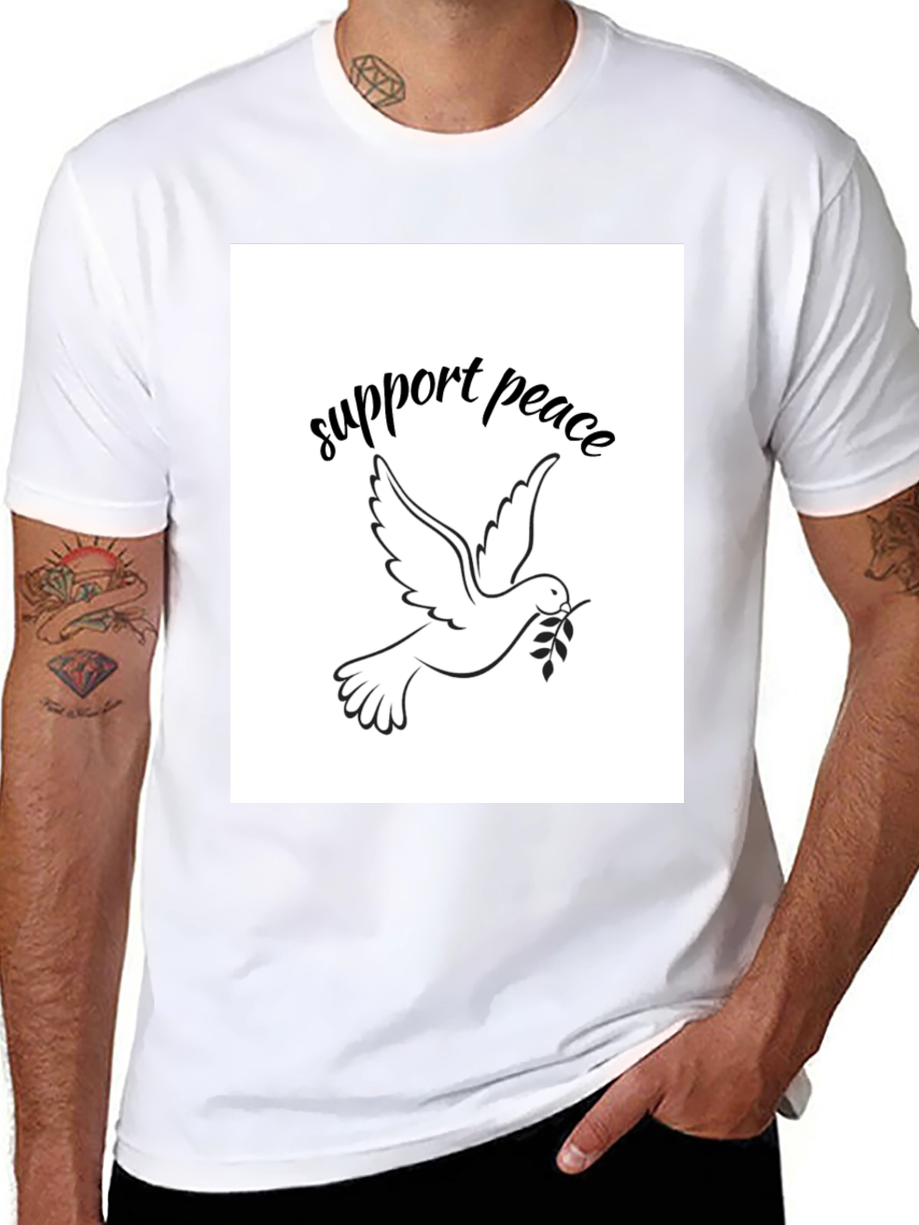 Support Peace Dove Graphic Black T-Shirt