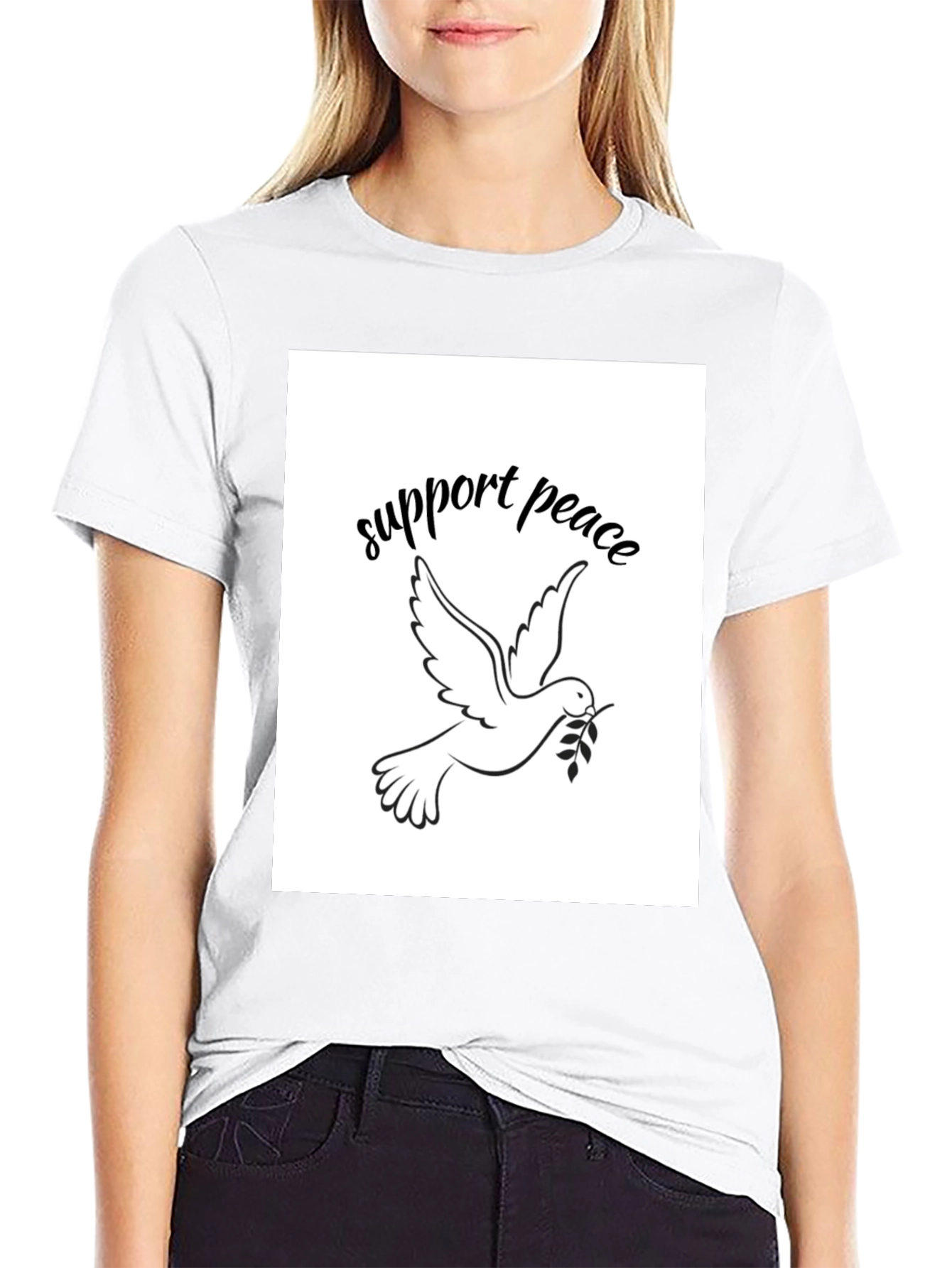 Support Peace Dove Graphic Black T-Shirt