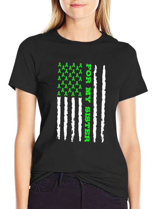 For My Sister Awareness Ribbon USA Flag T-Shirt