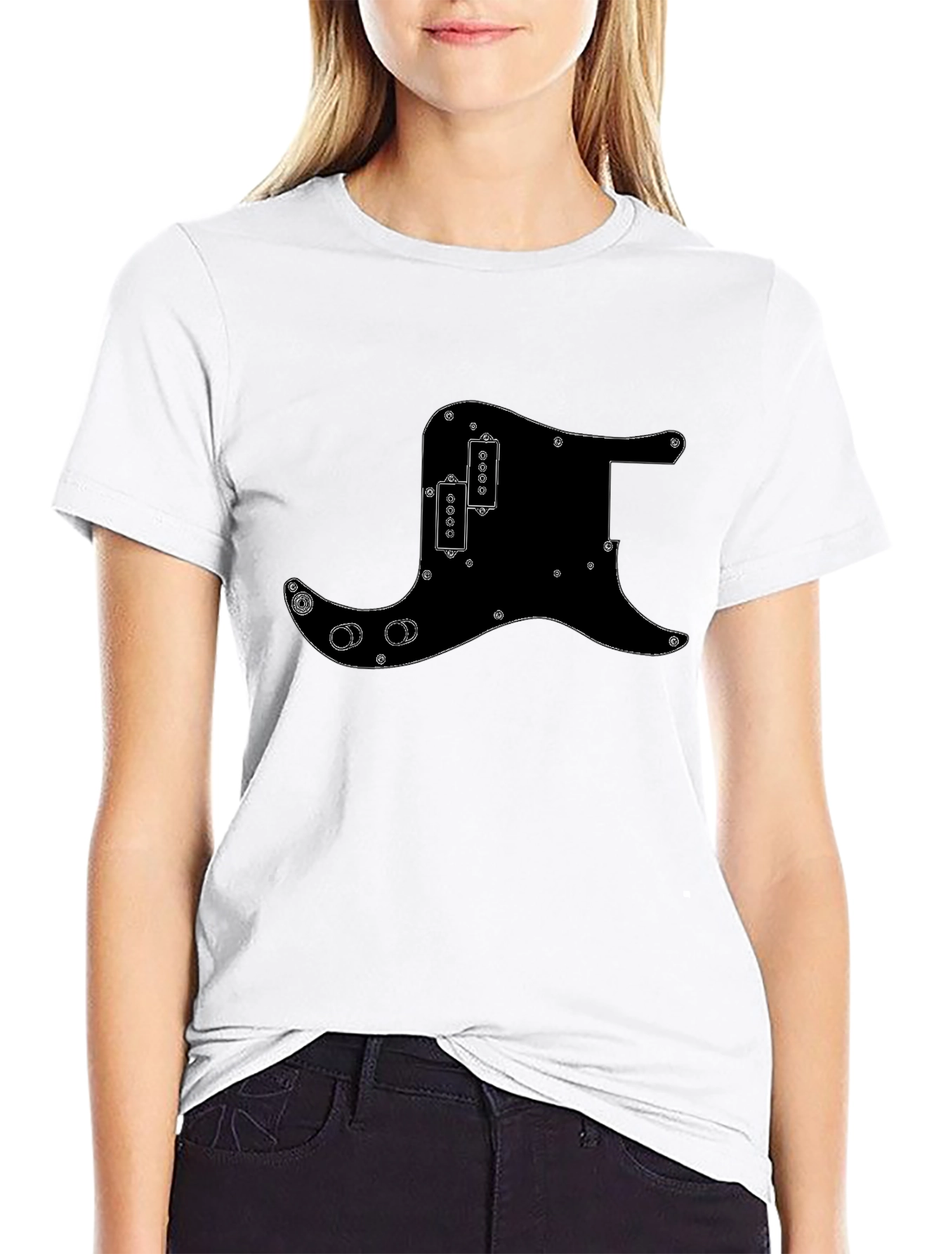 Black T-Shirt with Guitar Pickguard Design