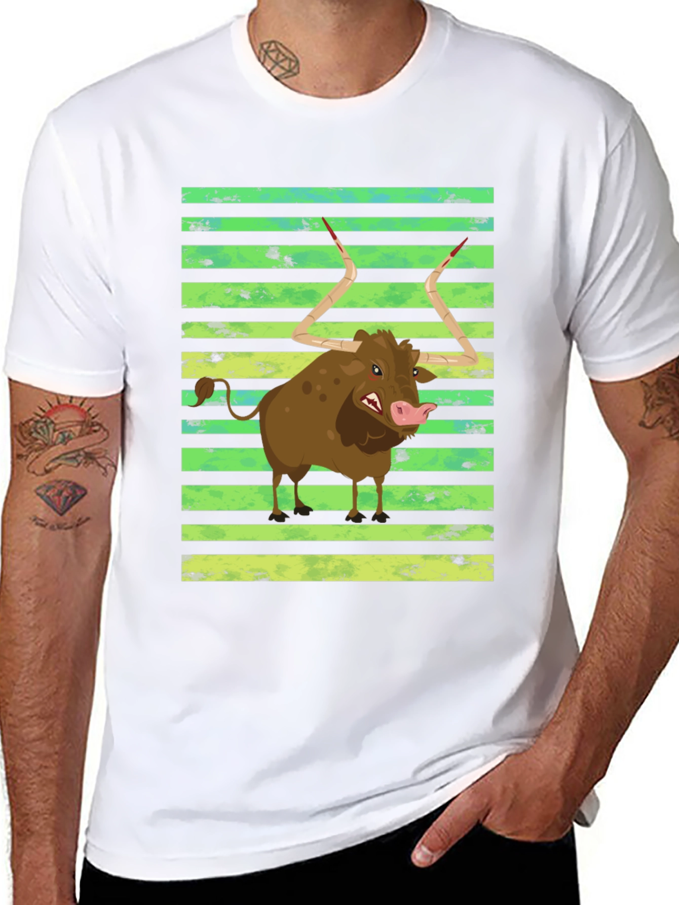 Boar Graphic Tee - Striped Background