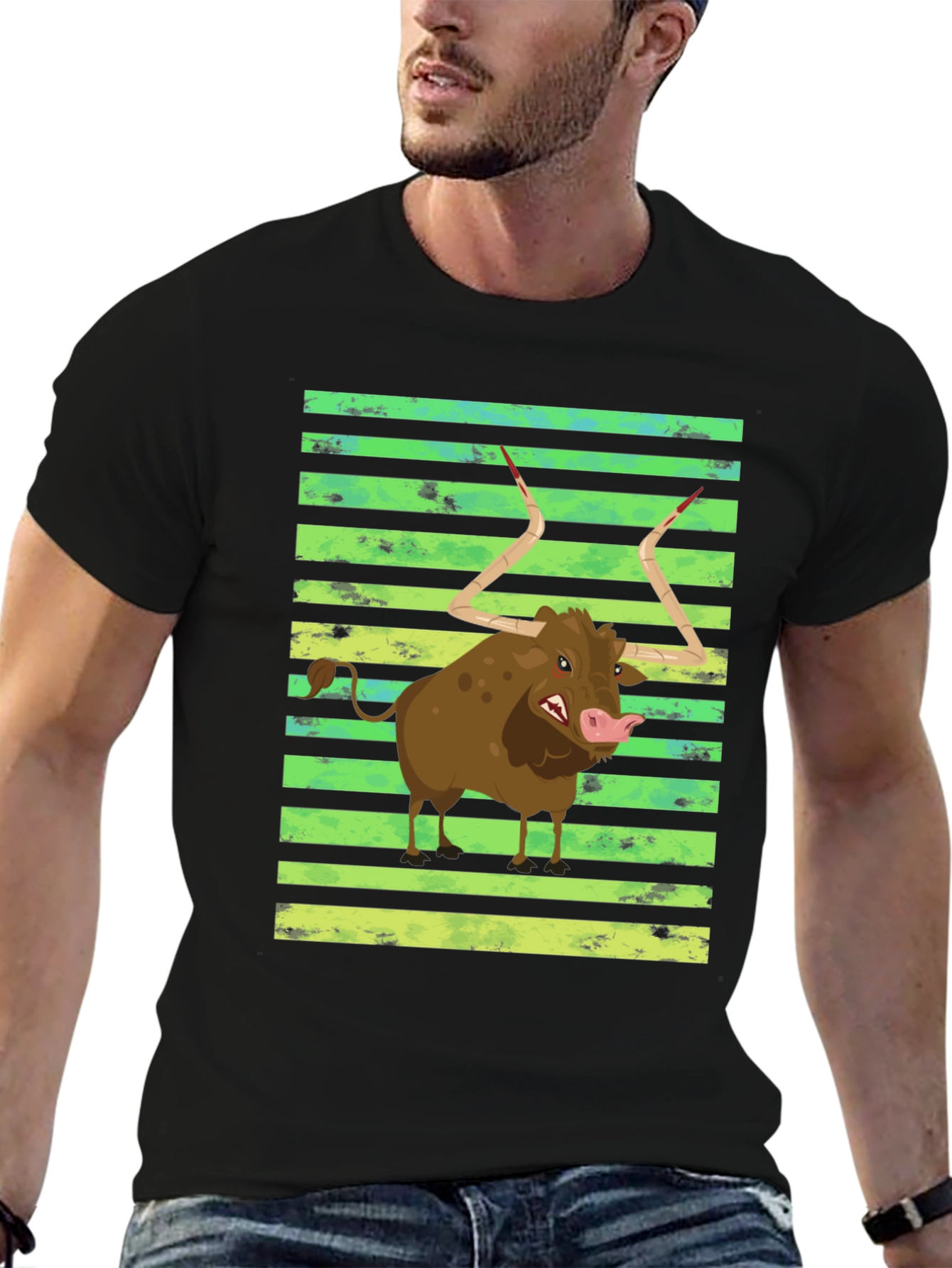 Boar Graphic Tee - Striped Background