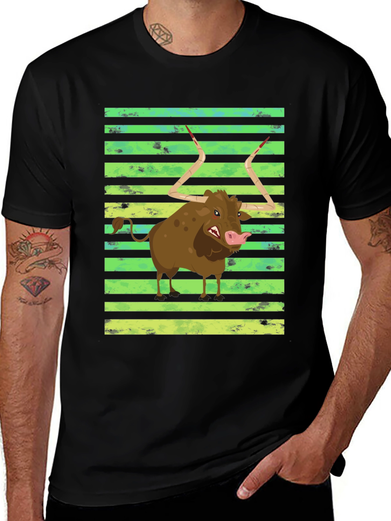 Boar Graphic Tee - Striped Background