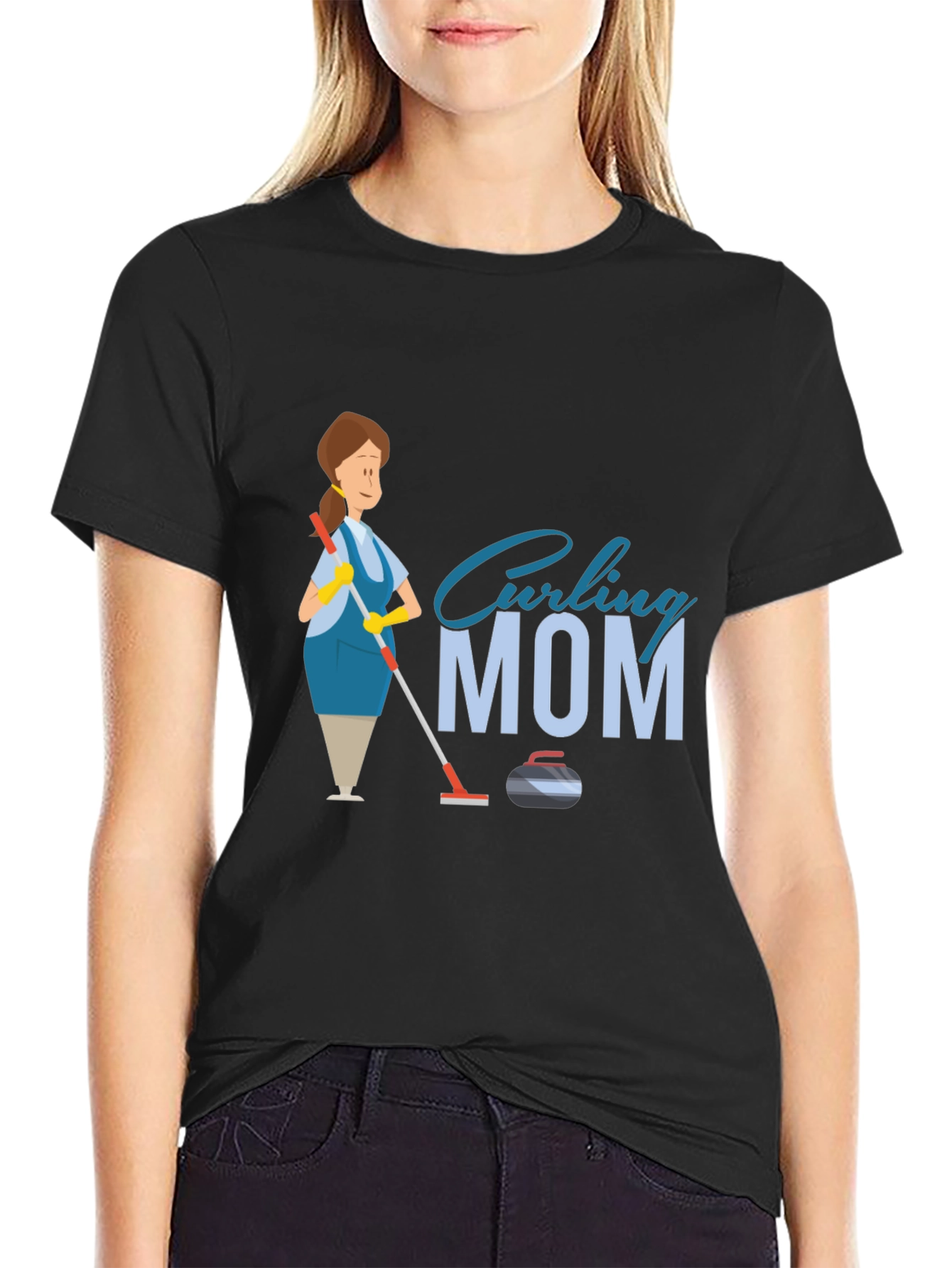 Curling Mom Black T-Shirt - Sports & Family