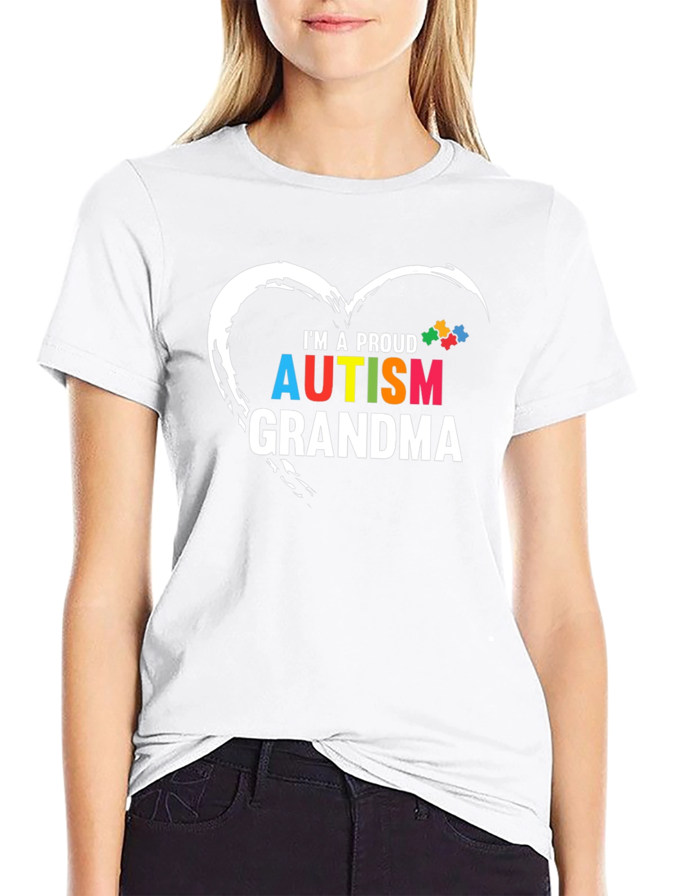 Proud Autism Grandma T-Shirt Puzzle Heart Design