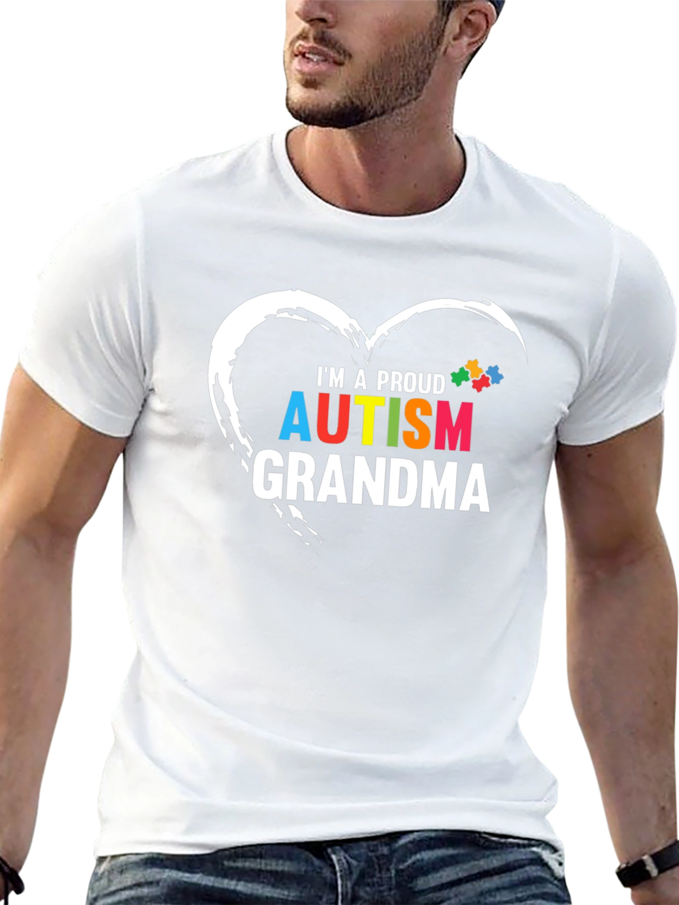 Proud Autism Grandma T-Shirt Puzzle Heart Design