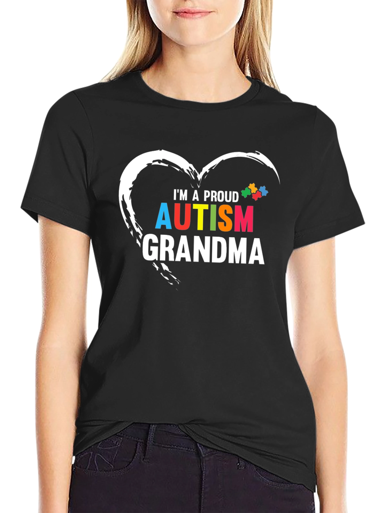 Proud Autism Grandma T-Shirt Puzzle Heart Design