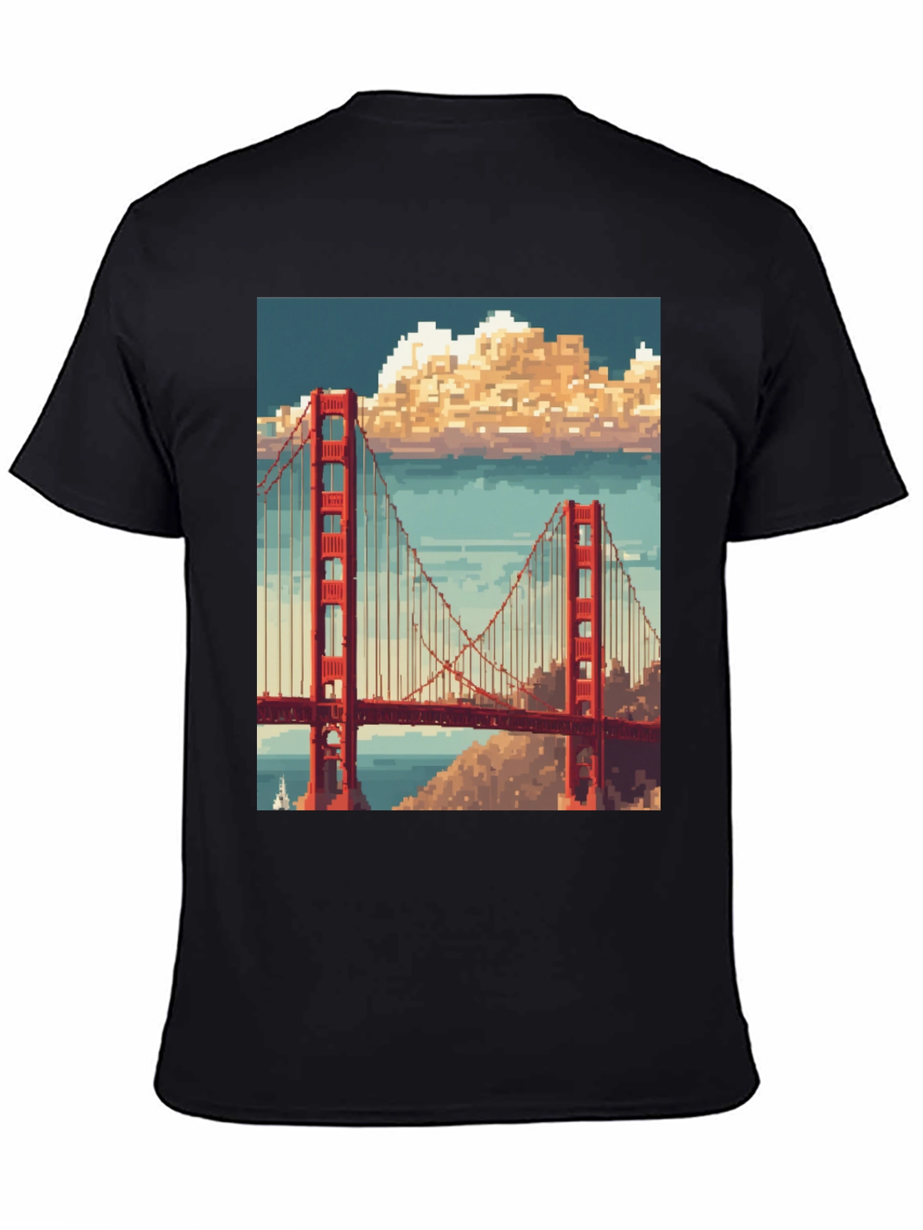 Golden Gate Pixel Art Black T-Shirt