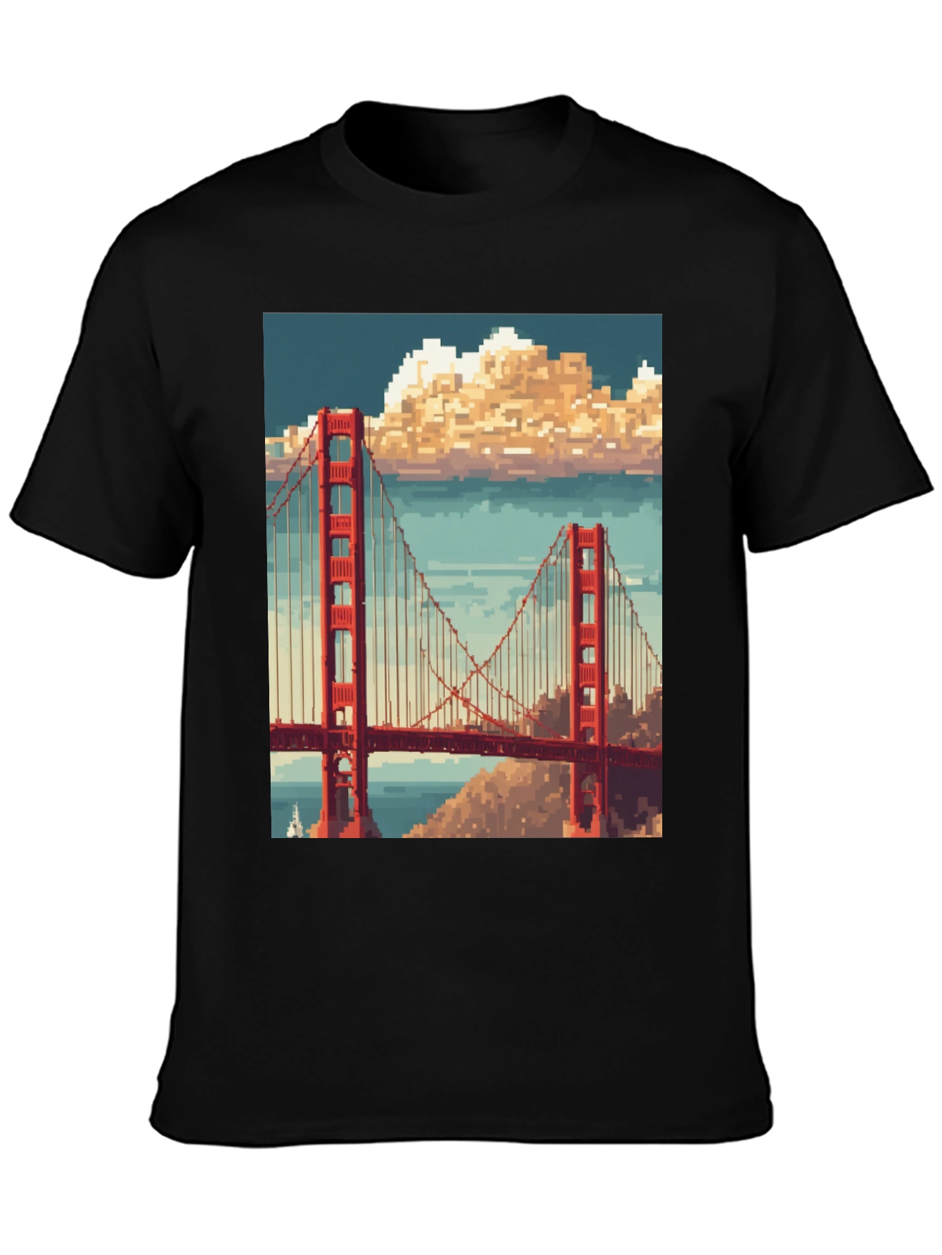 Golden Gate Pixel Art Black T-Shirt