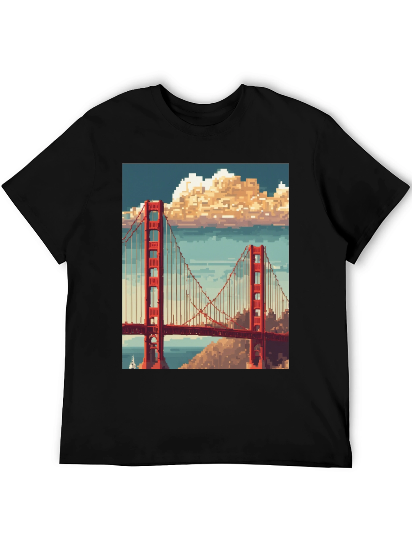 Golden Gate Pixel Art Black T-Shirt