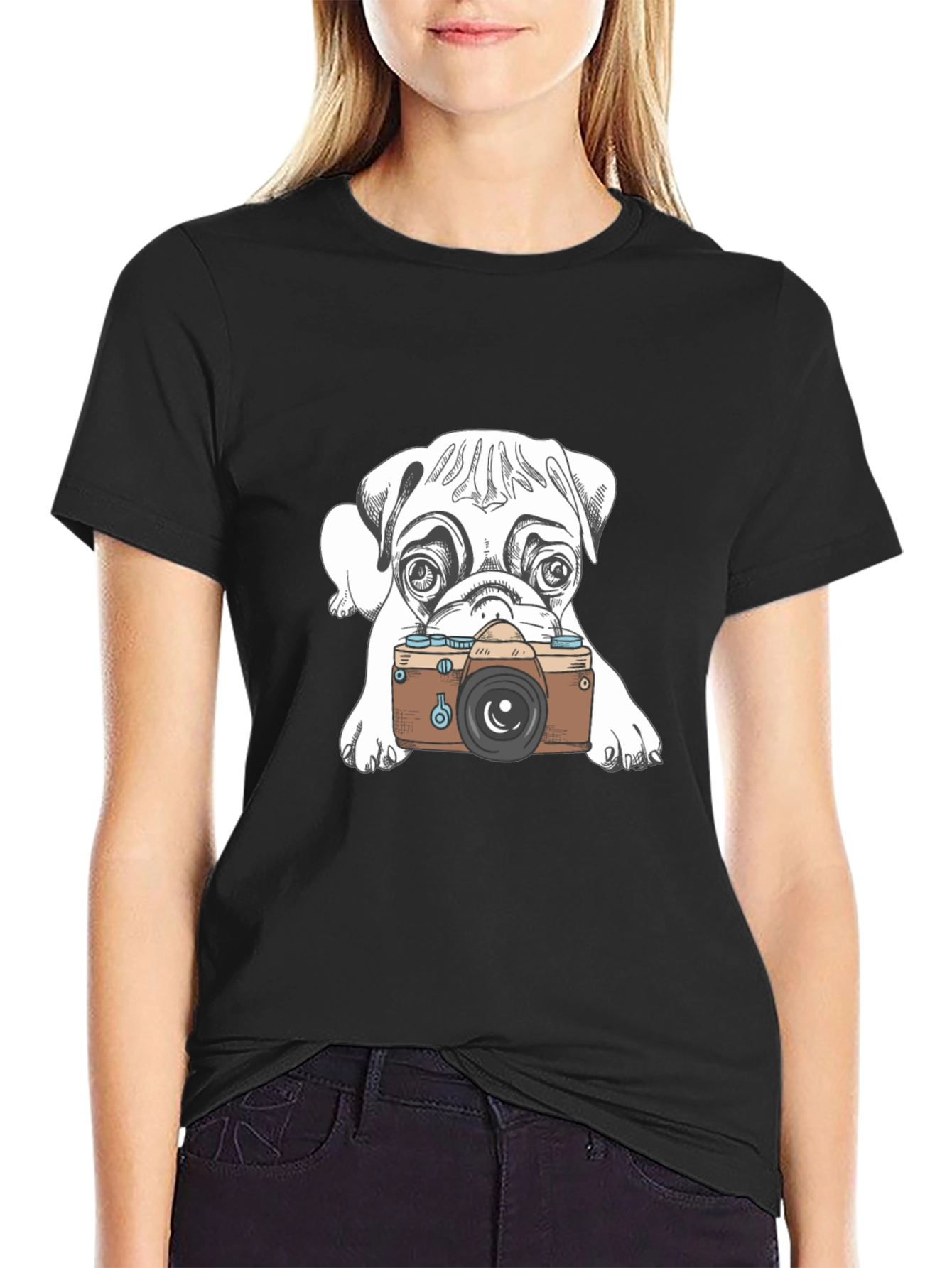 Dog Photographer Graphic Tee - Casual Black T-Shirt