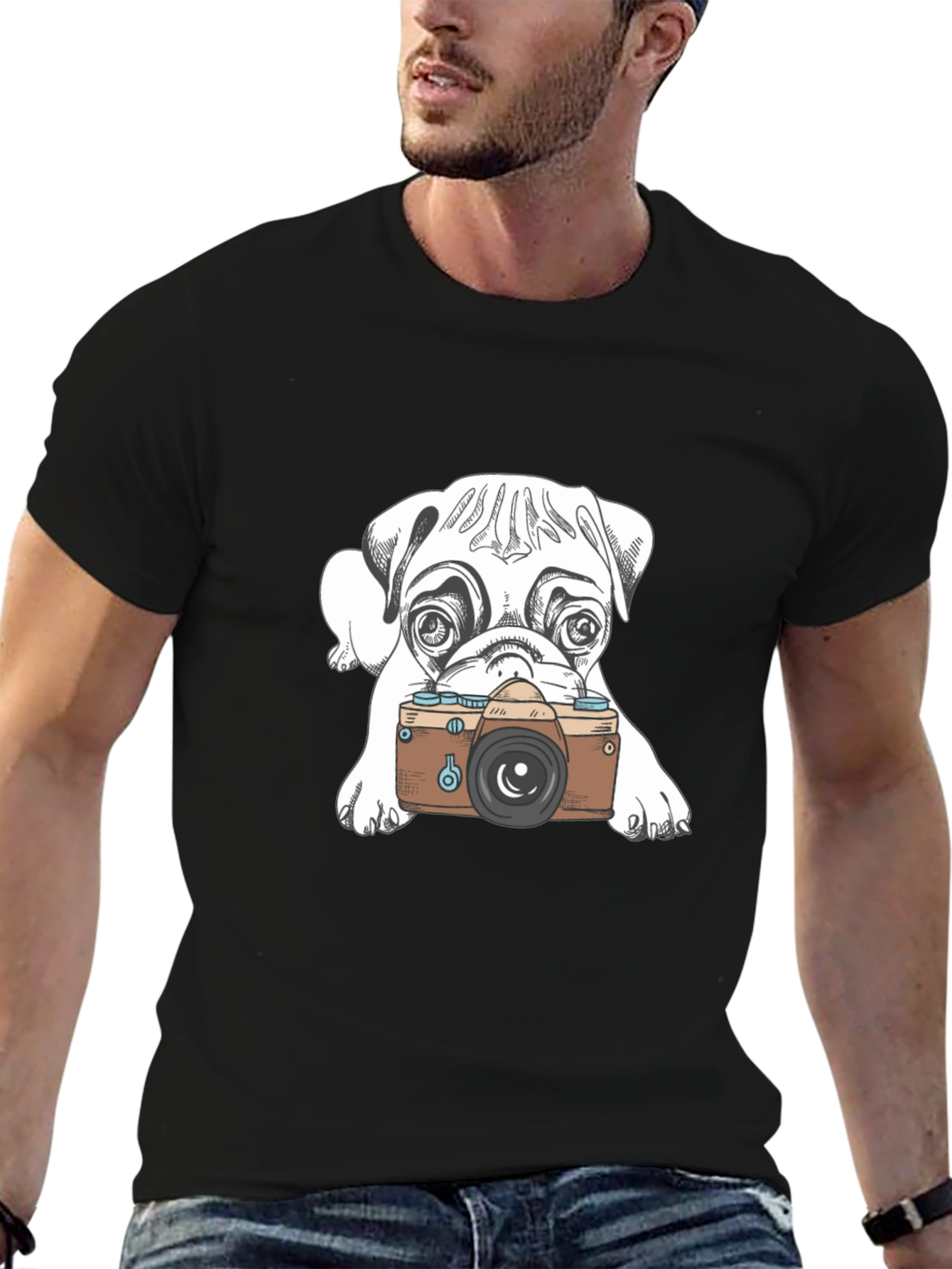 Dog Photographer Graphic Tee - Casual Black T-Shirt