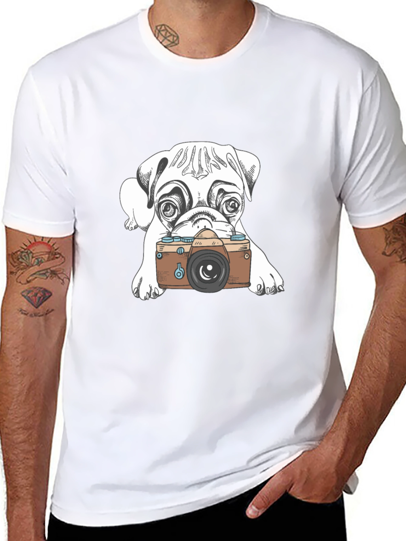 Dog Photographer Graphic Tee - Casual Black T-Shirt