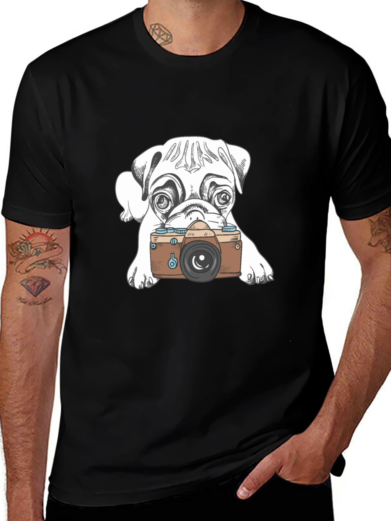 Dog Photographer Graphic Tee - Casual Black T-Shirt